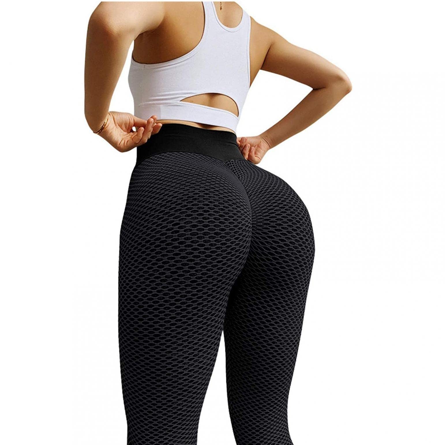 High Waisted Leggings for Women - Soft Tummy Control Yoga Pants with Textured Design, Slimming Workout Tights in Black | Perfect for Gym, Running & Everyday Wear