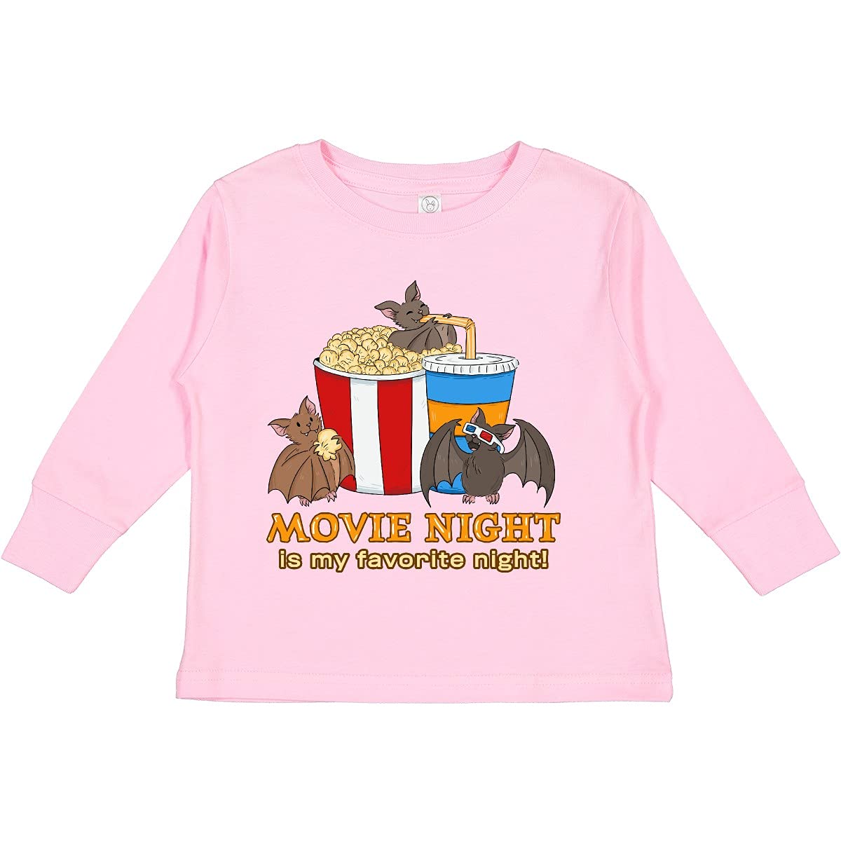 Movie Night is My Favorite Night Bats with Toddler Long Sleeve T-Shirt | Family Matching PJs | Cozy Family Movie Night Outfit