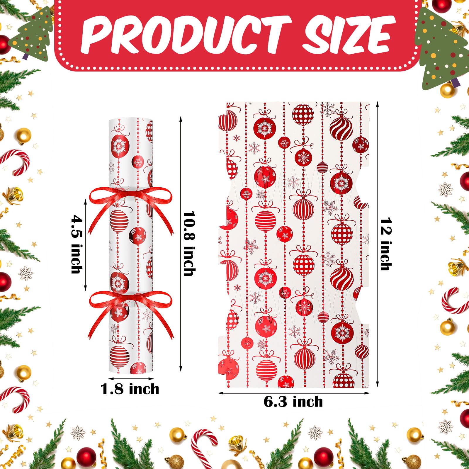 Syhood 24 Pack Christmas Party Crackers with Prizes & Toys - DIY Holiday Table Favors Set for Kids (Red) - Perfect for Xmas Parties, Gift Exchanges & Family Gatherings