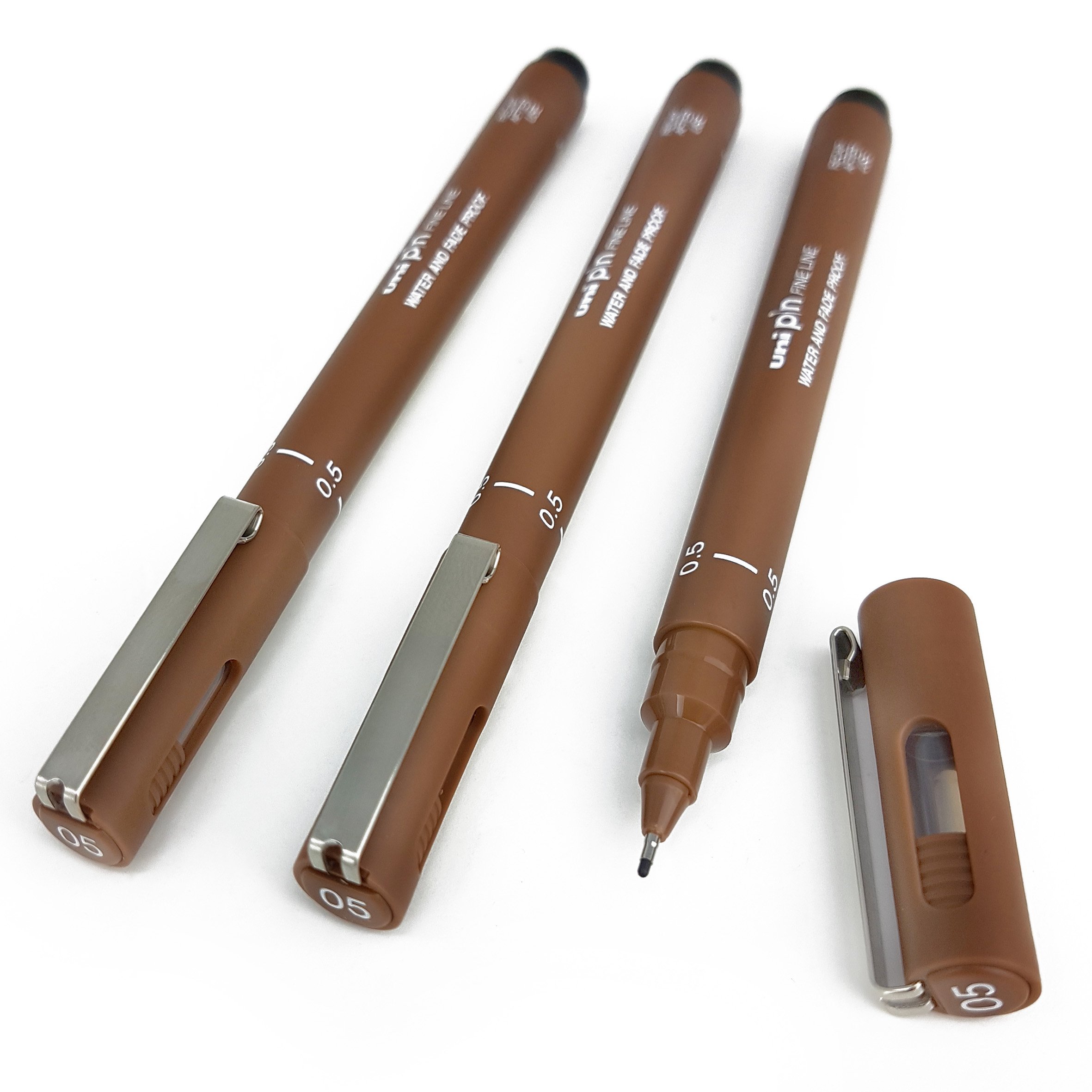 Uni Pin Fineliner Drawing Pen - 0.5mm Ultra Fine Tip - Sepia Brown Artist Sketch Pens - 3 Pack for Sketching, Doodling, Illustration & Calligraphy - Perfect for Artists, Designers & Bullet Journaling