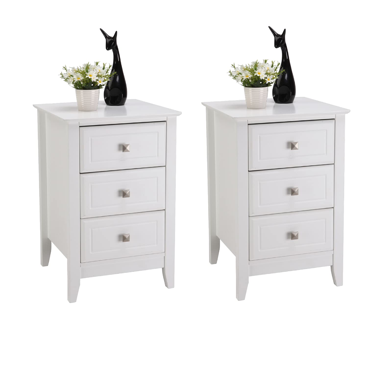 Bonnlo Upgraded White Nightstand with 3 Drawers - Modern Bedroom Night Stand Set of 2, Wooden Bedside Table for Small Spaces, College Dorm, Kids Room & Living Room - 23.6 Inch Height - Perfect for Storing Books, Lamps & Bedroom Essentials