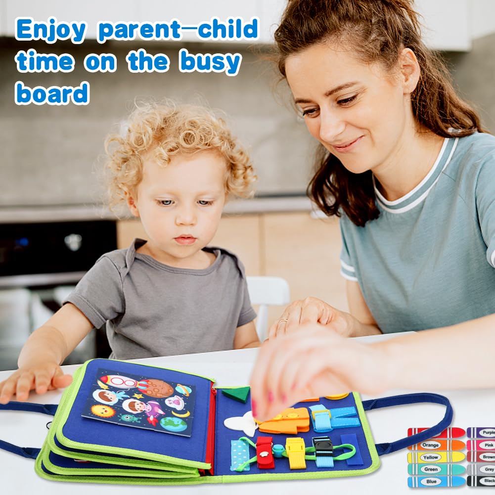 Montessori Busy Board for Toddlers 1-4 Years Old - Sensory Learning Toys for Babies 12+ Months | Airplane & Car Travel Activities, Preschool Educational Gifts for Boys & Girls | Perfect for Birthday Presents, Early Childhood Development & Long Trips