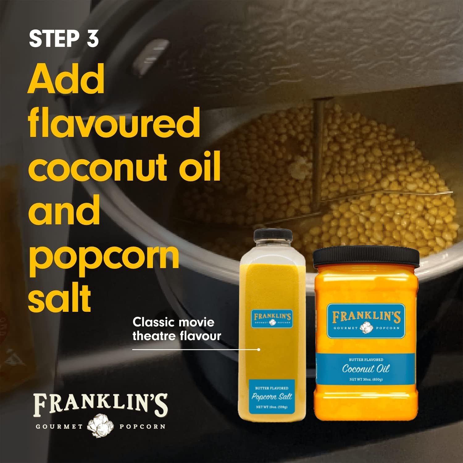 Franklin's Gourmet Popcorn Kit - Stovepop Popcorn Maker with 28oz Classic Kernels, 19oz Butter Salt & 30oz Coconut Oil - Perfect for Movie Nights, Parties & Family Snacking