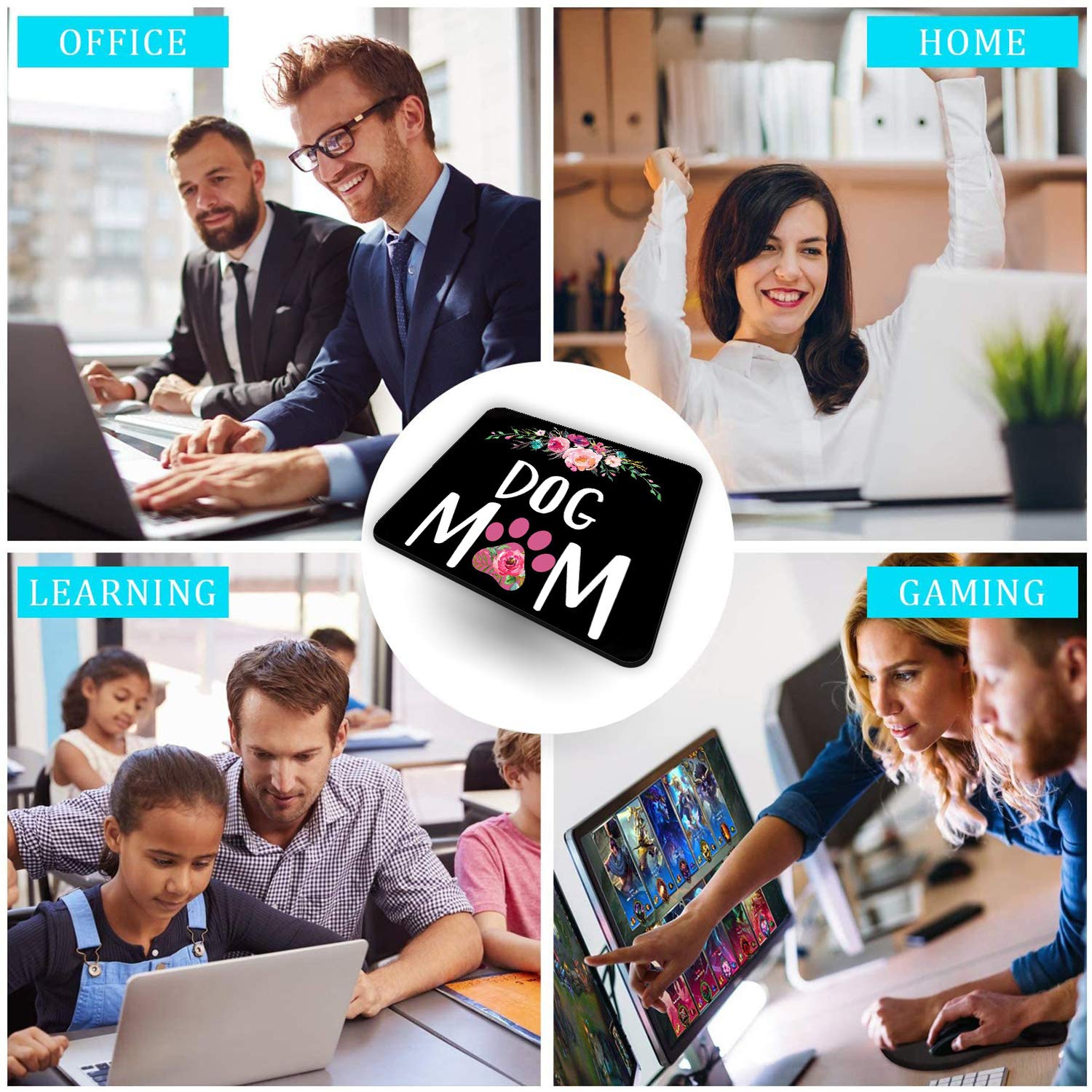 Premium Gaming Mouse Pad & Coasters Set - Non-Slip Rubber Mousepad with Floral Dog Mom Design for Work & PC Gaming - Perfect for Office, Home Desk & Gaming Setup