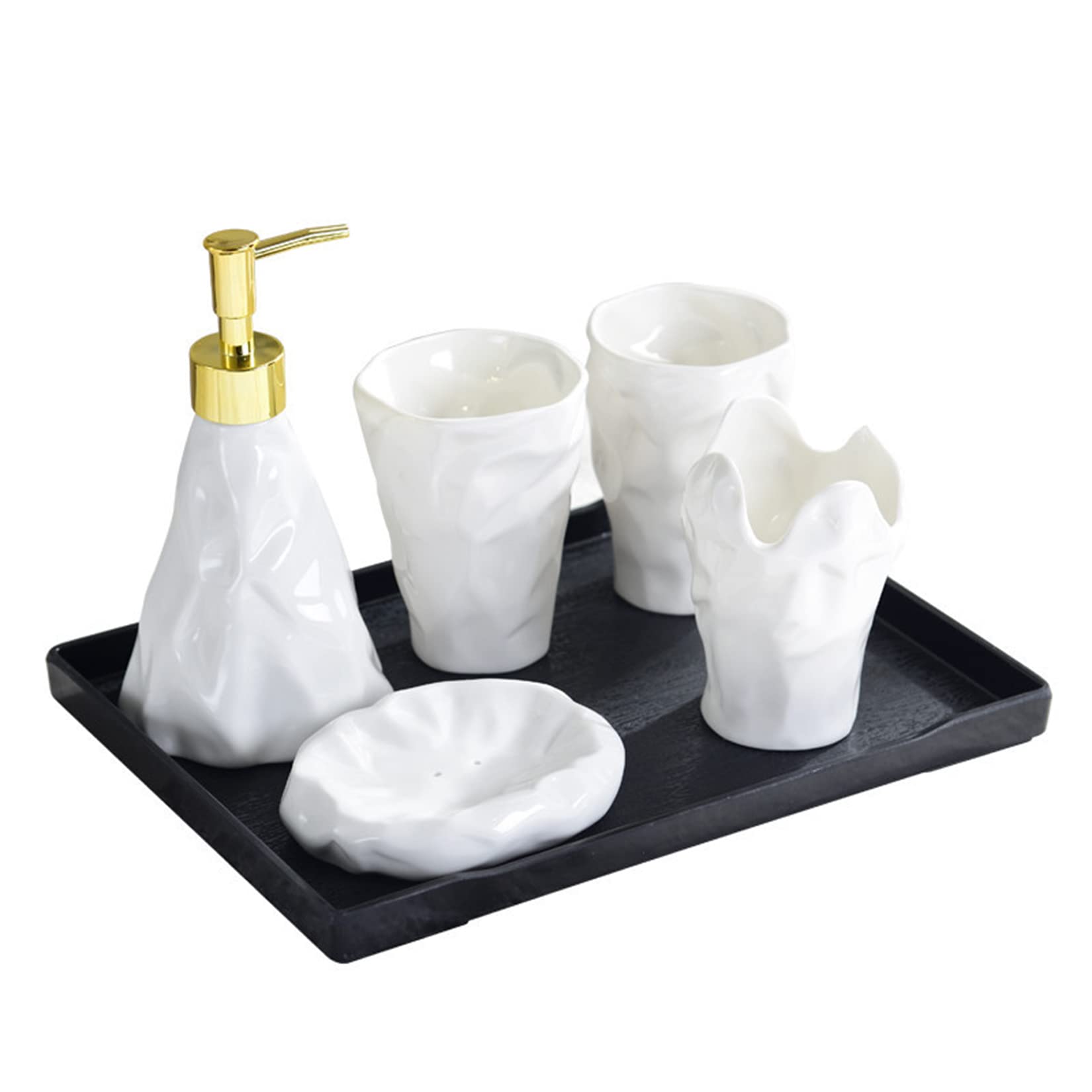 6-Piece Ceramic Bathroom Accessory Set - Toothbrush Holder, Soap Dish, Soap Dispenser & Tumbler - Elegant White Home Decor for Bathroom Organization & Spa-Like Experience
