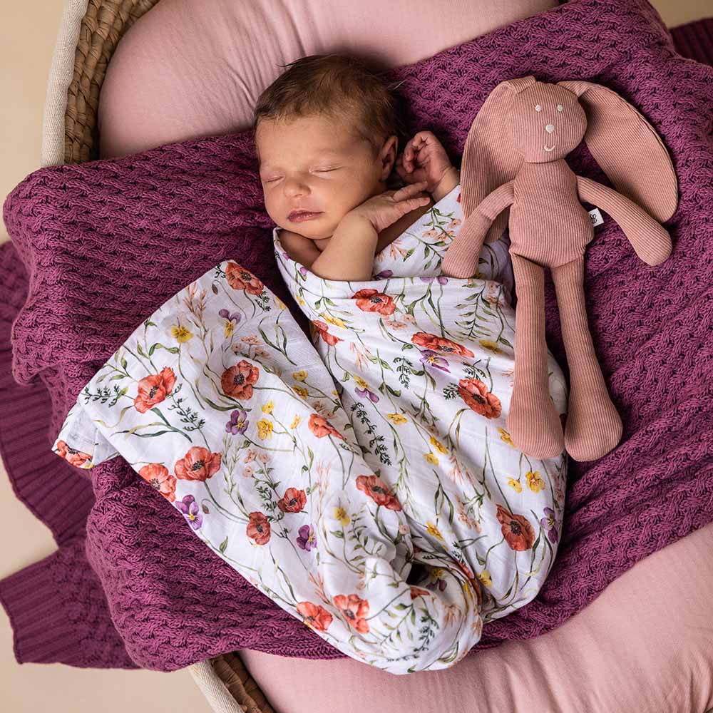 Organic Cotton Muslin Baby Wrap Blanket - Soft & Breathable Swaddle for Newborns - Perfect for Swaddling, Nursing, and Stroller Use - Meadow Design