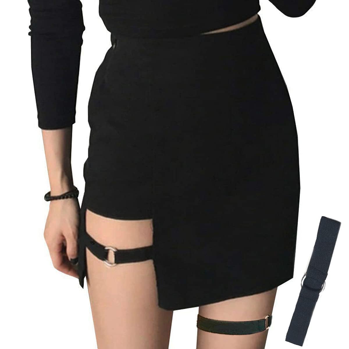Gothic High Waist Asymmetrical Mini Skirt for Women - Bodycon Dance Skirt, Perfect for Club Nights, Cosplay & Gothic Fashion Outfits