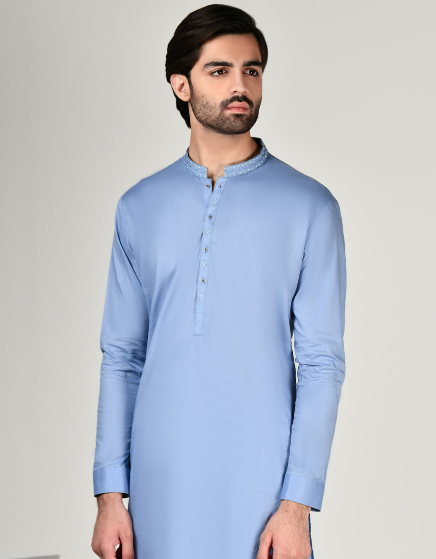 Premium Cotton Blue Shalwar Kameez by J. Junaid Jamshed - Traditional Pakistani Outfit for Men, Comfortable & Stylish Eid & Wedding Wear
