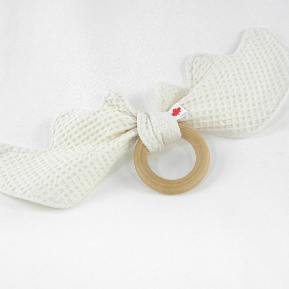 Cozy Care Maple Moose Antlers Teether - 100% Organic Cotton Waffle Teething Toy for Babies | Safe & Natural Relief for Sore Gums | Perfect for On-the-Go, Travel & Nursery Use