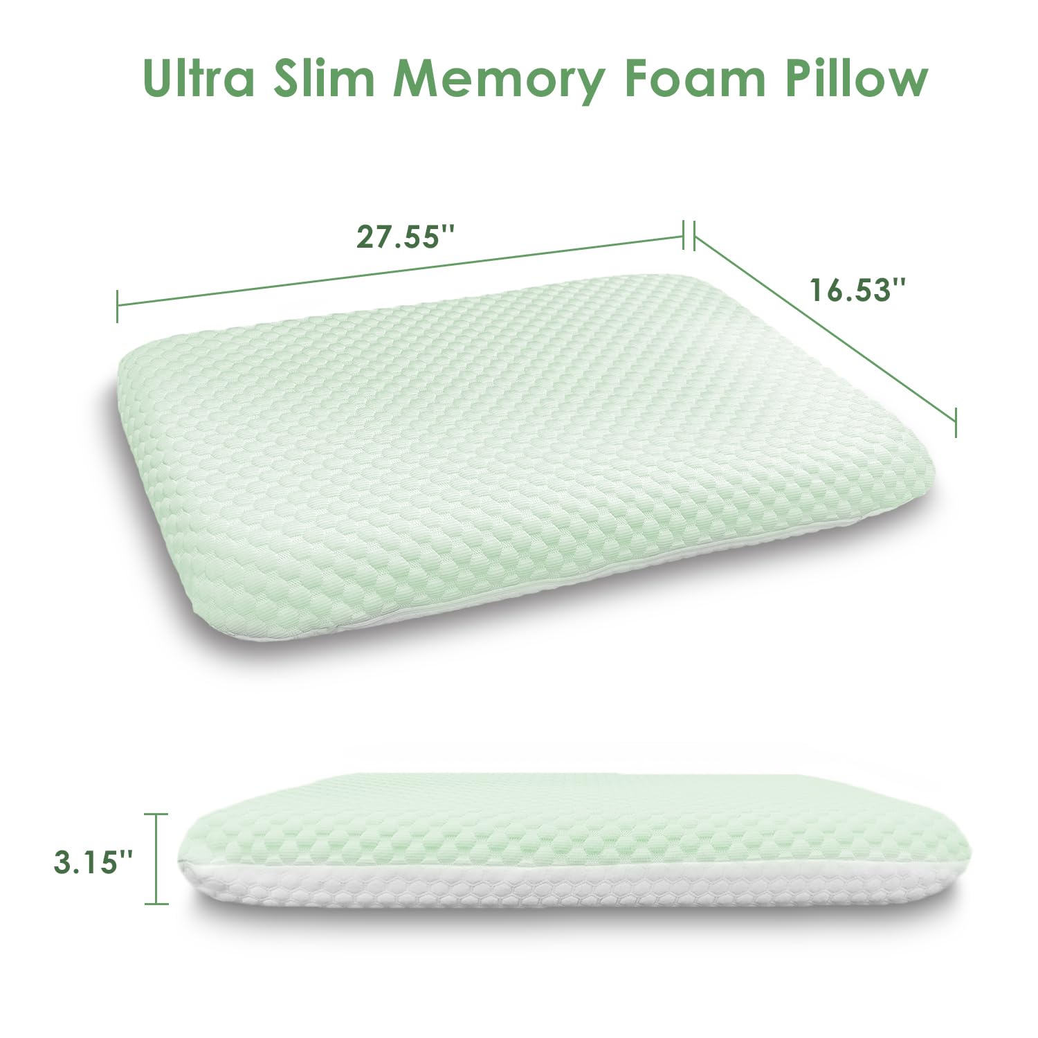 Ultra Thin Memory Foam Pillow for Stomach Sleepers - 3.15