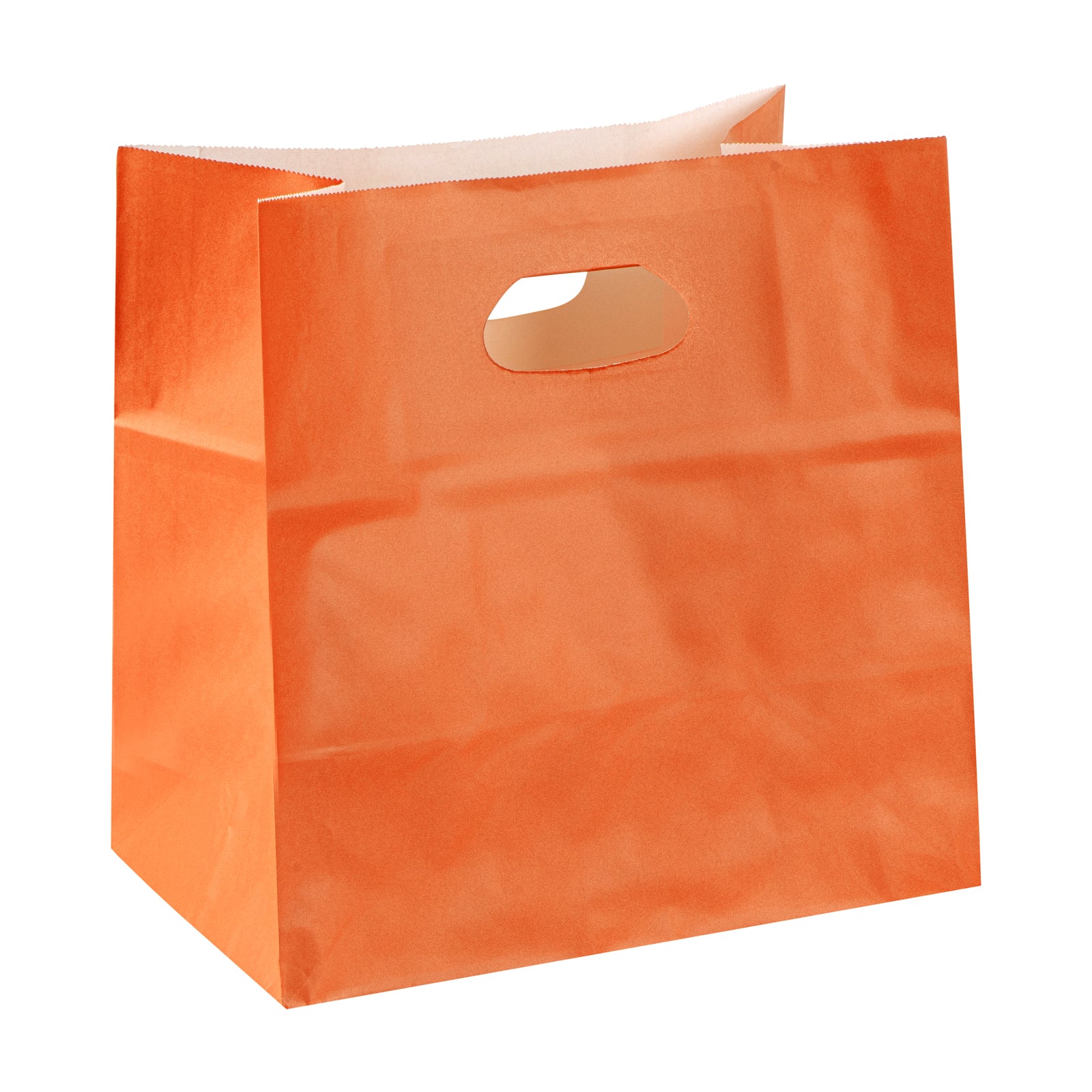 Eco-Friendly Rectangle Tangerine Orange Paper Take Out Bags with Handles - 11 x 7 x 11 Inches (100 Count) - Perfect for Restaurants, Cafes & Catering Businesses