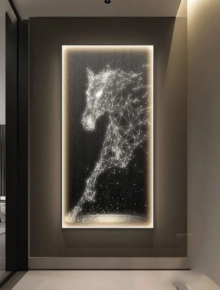 Modern LED Horse Painting - Italian Abstract Art Wall Decor for Living Room, Bedroom & Office | Energy-Efficient Lighting Home Decoration