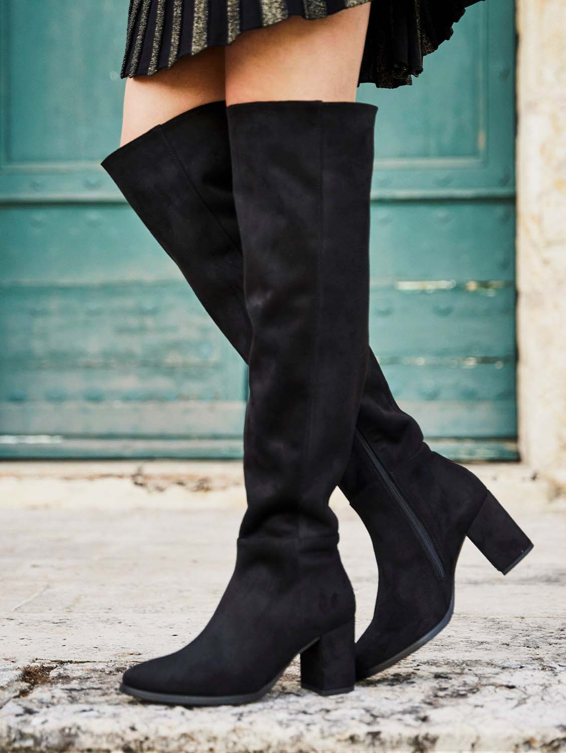 Nocturnal Recycled Vegan Suede Knee High Boots for Women - Black | Eco-Friendly Fashion | Perfect for Night Out, Parties & Winter Style