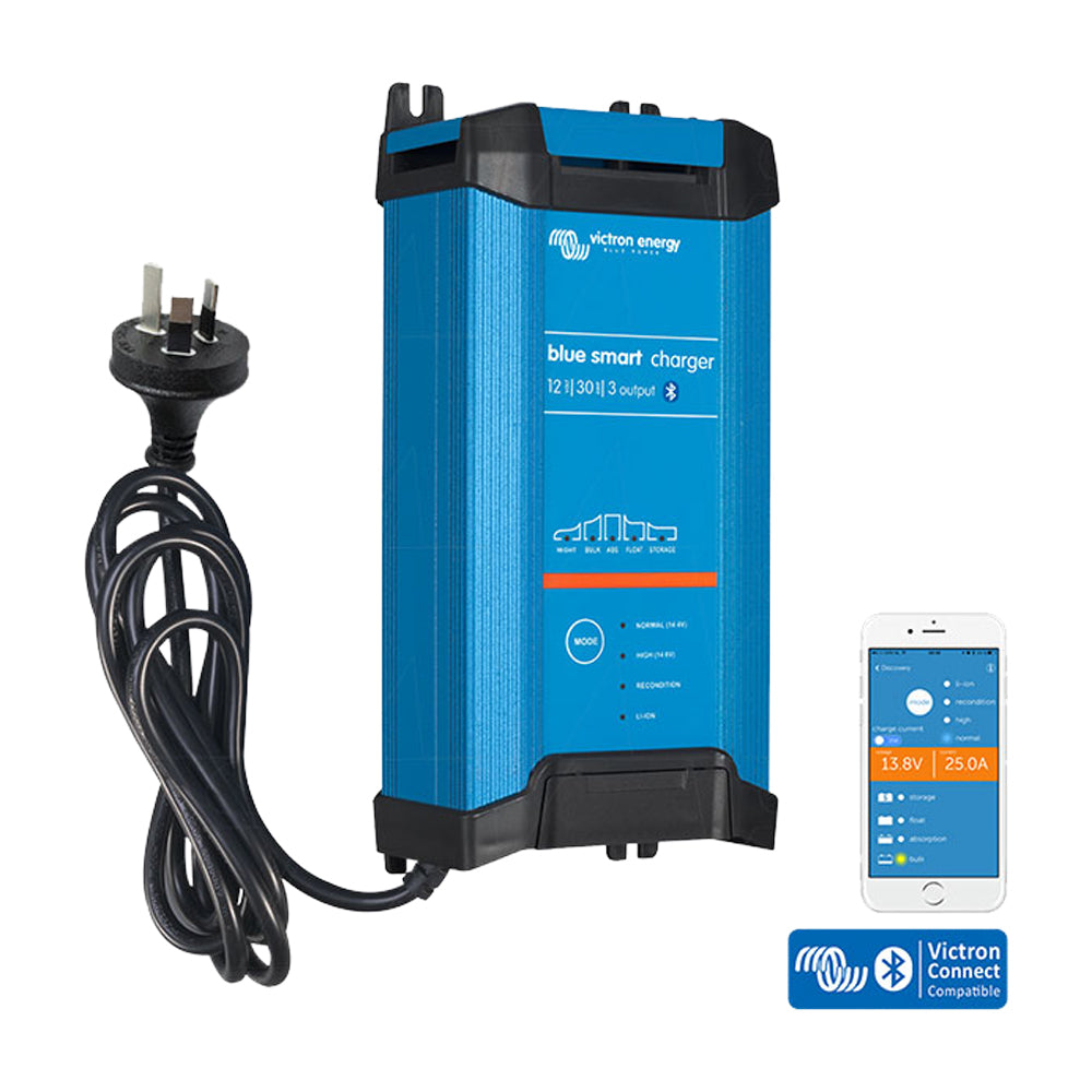 Blue Smart IP22 SLA LiFePO4 Battery Charger 12V 30A with Triple Output & Cooling Fan - Perfect for Marine, RV, Solar Systems and Off-Grid Power Solutions