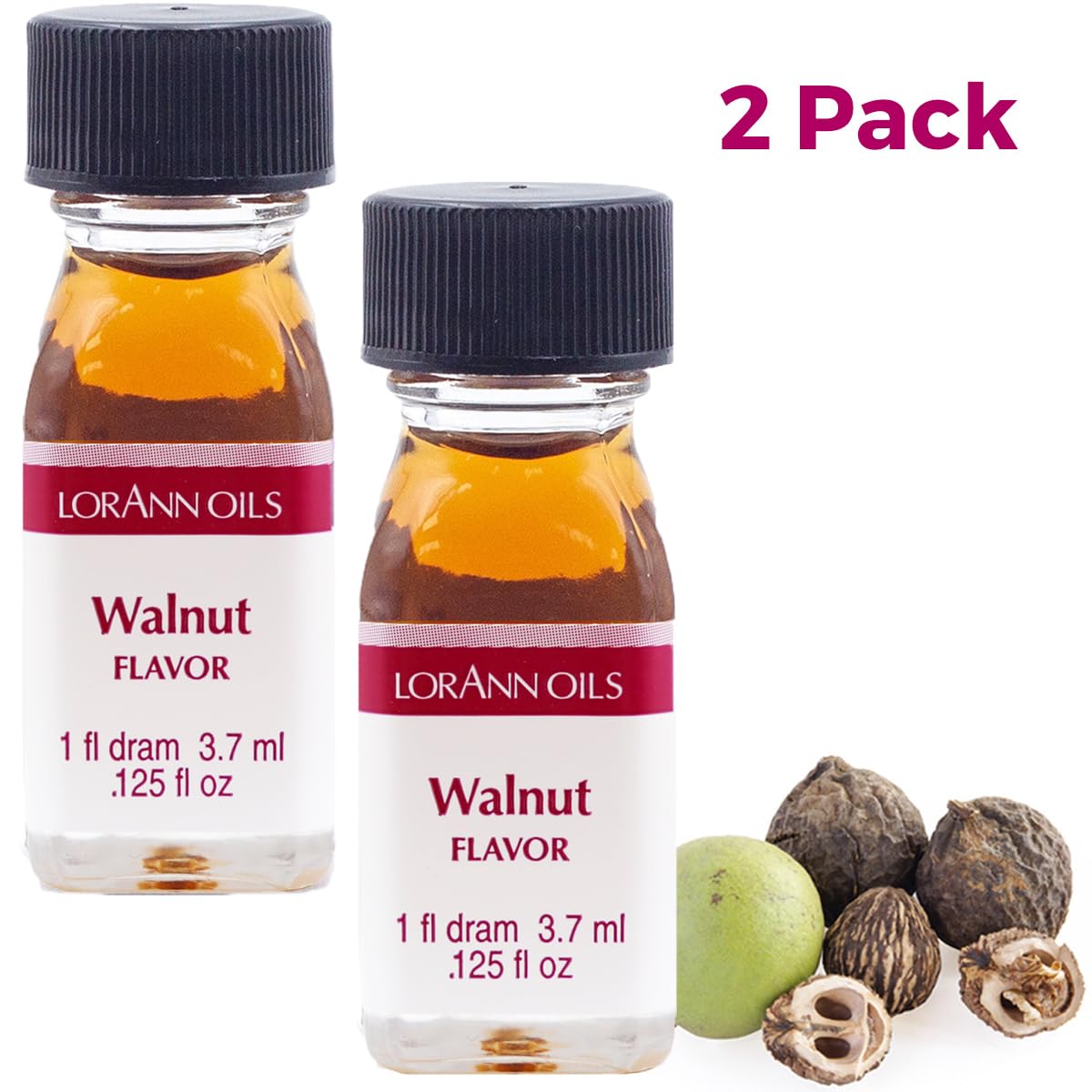 LorAnn Oils Super Strength Flavoring - 4X Stronger Than Extracts - Natural Black Walnut Flavor for Candy Making, Baking, Hard Candy & DIY Treats - Pack of 2 (0.125 fl oz) - Perfect for Home Bakers & Professional Chefs