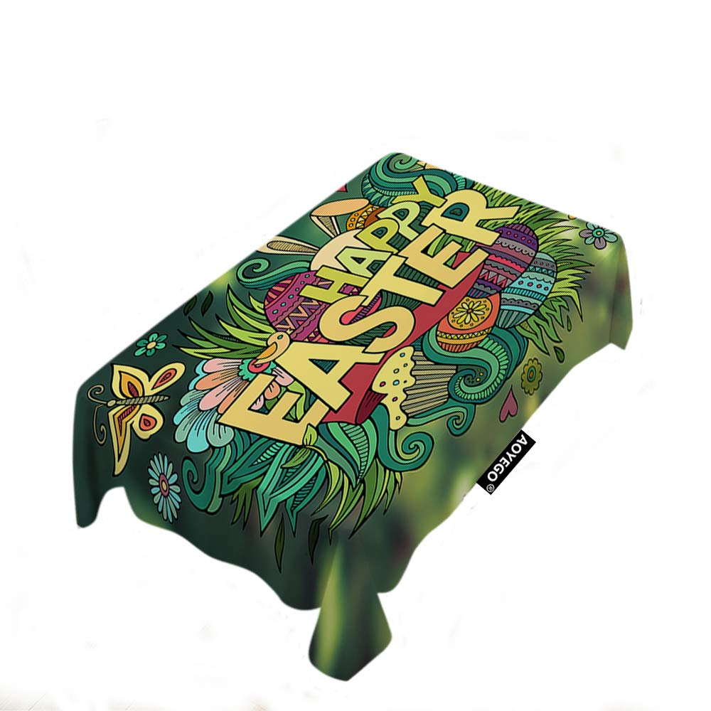 Happy Easter Rectangle Tablecloth - 60x84 Inch Ethnic Tribal Nature Rabbit Grass Forest Botanical Design Polyester Table Cover for Kitchen, Holiday Dinner, Hotel & Restaurant Decor | Perfect for Easter Celebrations, Spring Parties & Home Dining