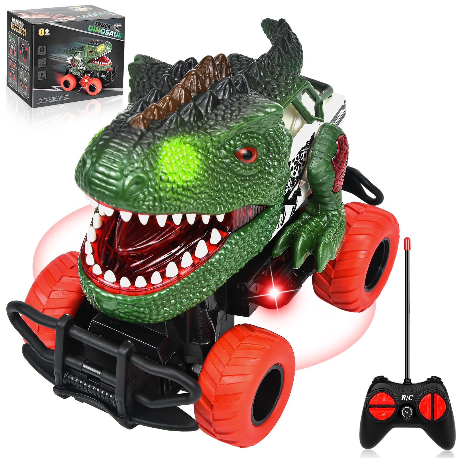 Dinosaur Remote Control Car for Kids - Rechargeable RC Toy for Boys & Girls Ages 3-12 | Interactive Dinosaur Vehicle with Lights & Sounds | Perfect Birthday, Christmas & Easter Gift for Toddlers (Green) - Fun Indoor & Outdoor Play for Preschool Learning & Imaginative Play