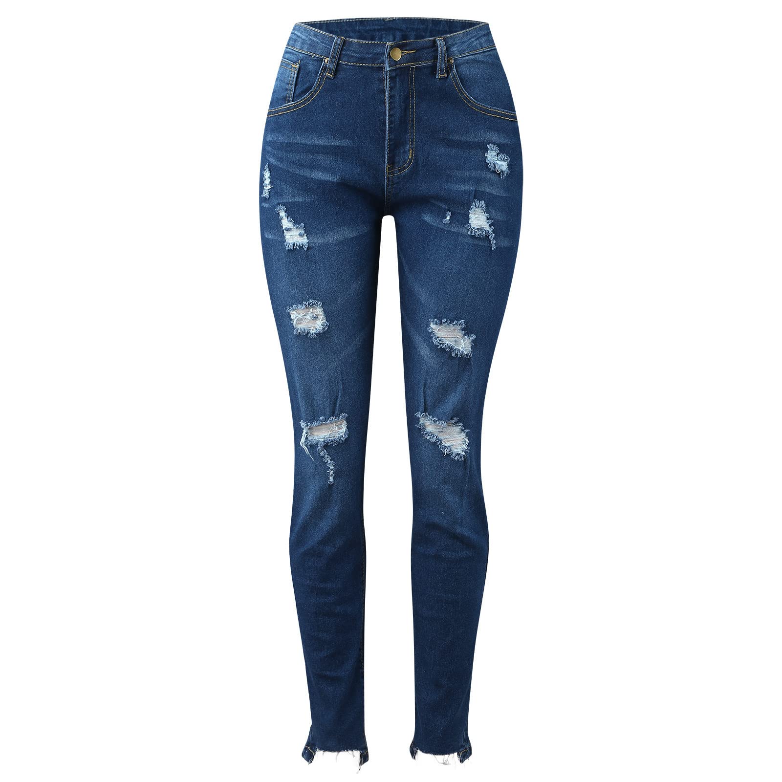 Women's Dark Blue Classic Medium Waist Tight Pocket Jeans Leggings - Comfortable Stretch Denim Pants for Casual Wear, Work & Everyday Outfits