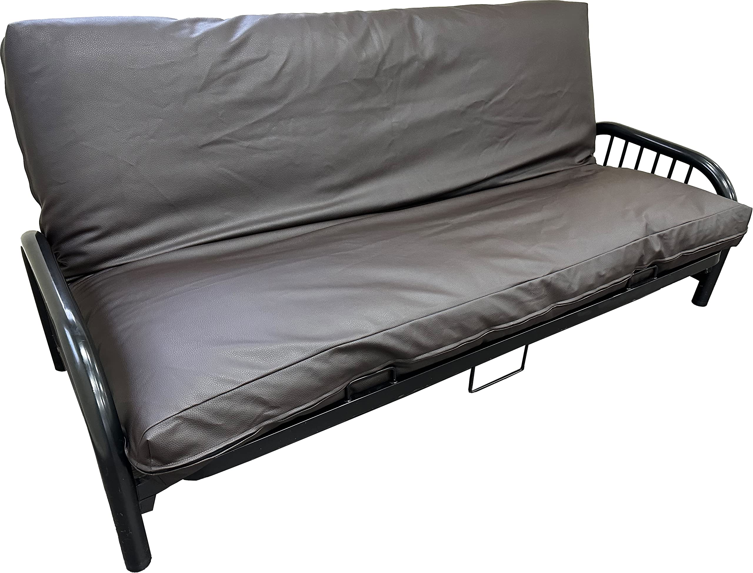 Premium D&D Futon Cover - Leather Look Vinyl Sofa Bed Slipcover with Mattress Protector - Twin Size 6x39x75 Inches - Chocolate Brown - Perfect for Dorm Rooms, Guest Beds & Small Apartments