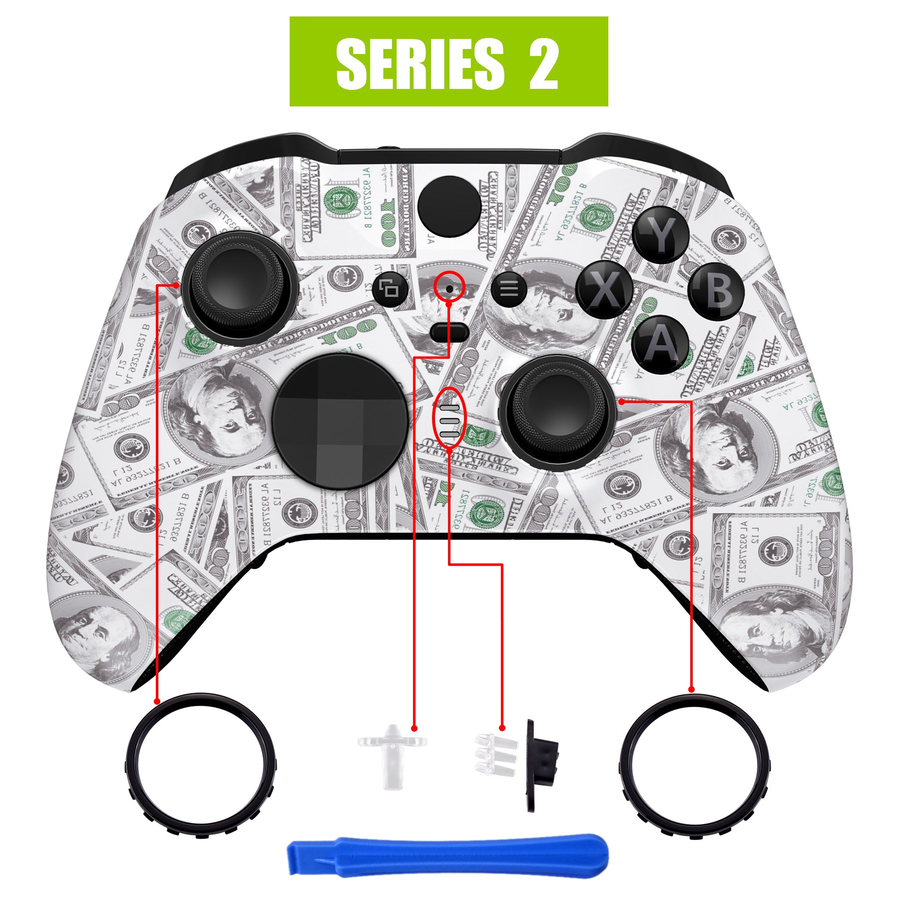 eXtremeRate Soft Touch Faceplate Cover & Front Housing Shell Replacement Kit for Xbox One Elite Series 2 Controller (Model 1797 & Core) - Includes Thumbstick Accent Rings - Perfect for Gaming Enthusiasts & Custom Mods - ELS210