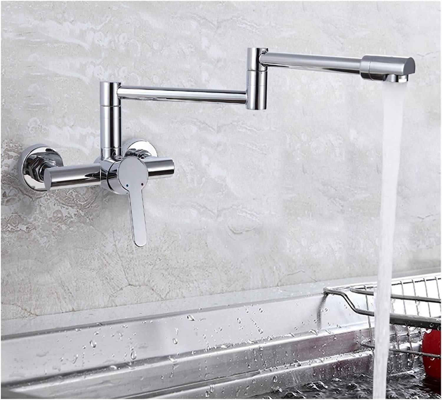 JATASI Wall-Mounted Foldable Kitchen Faucet with Hidden Extension - Hot & Cold Water Filling Tap for Pots (Ideal for Small Kitchens, RVs & Outdoor Cooking)