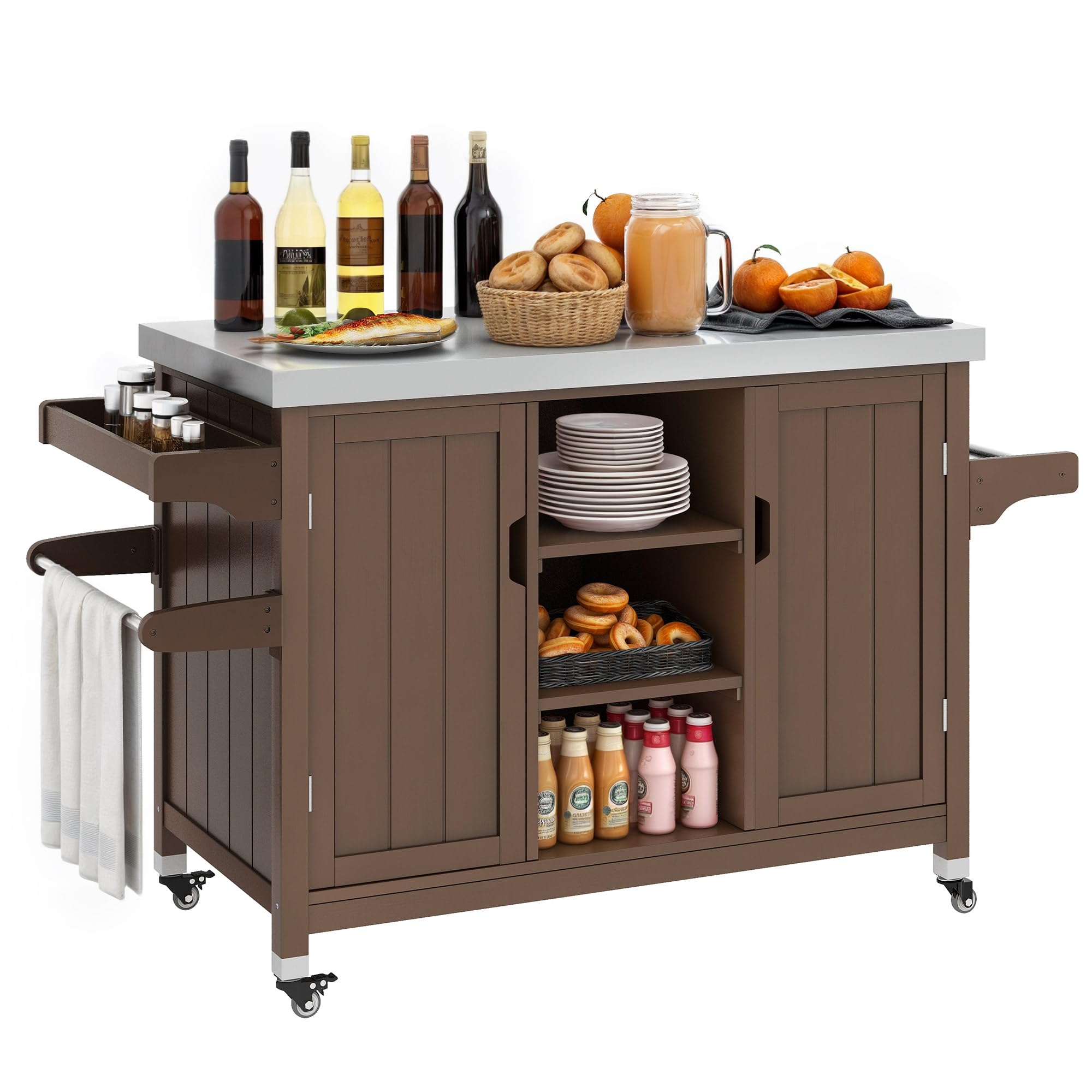 YITAHOME Solid Wood Patio Bar Table - XL Outdoor Storage Cabinet with Spice Rack & Side Handle, Large Space Kitchen Organizer for Patio, Garden, Porch, Balcony | Portable Outdoor Dining & Entertaining Solution