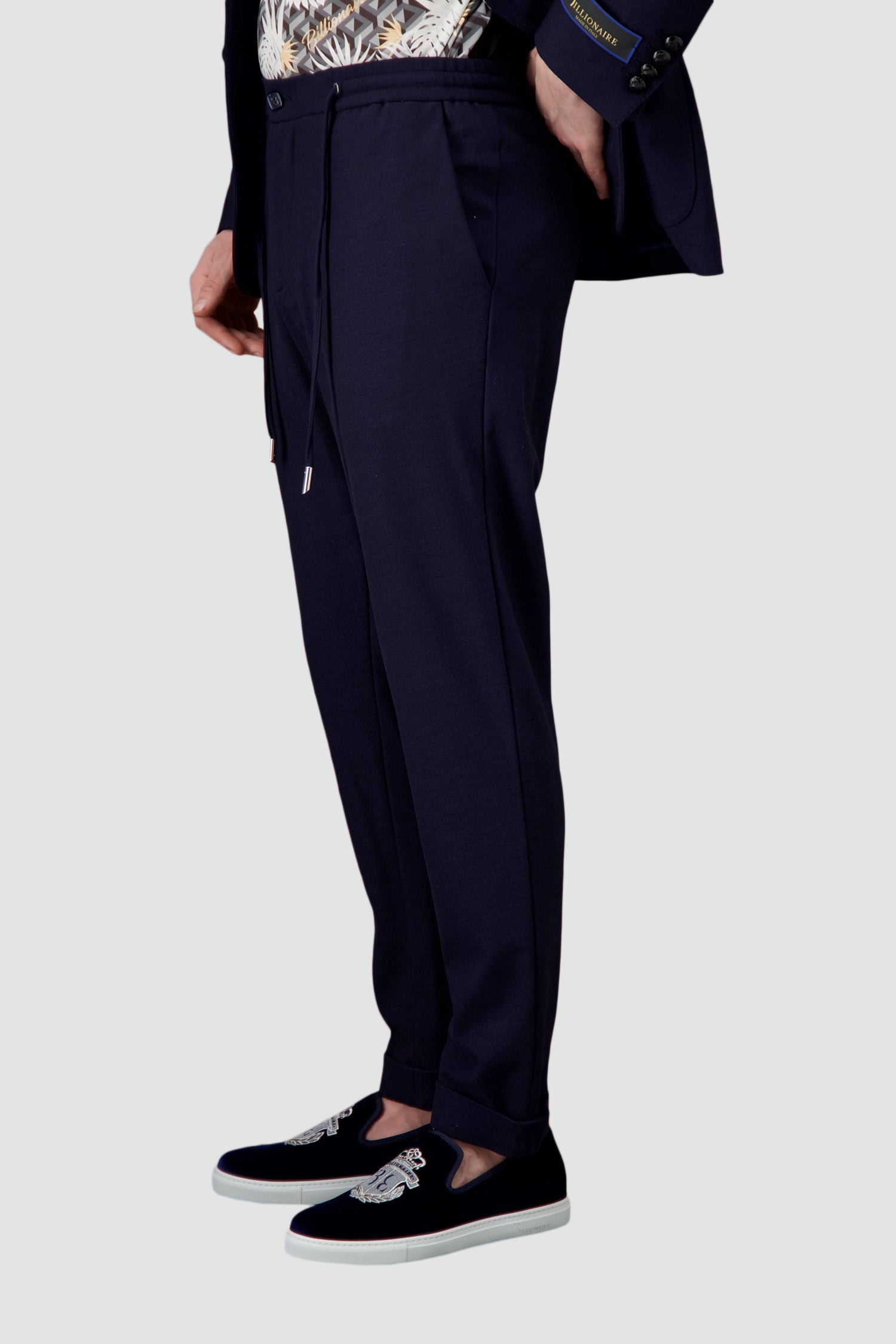 Billionaire Men's Dark Blue Tailored Fit Crest Dress Pants for Business & Formal Occasions