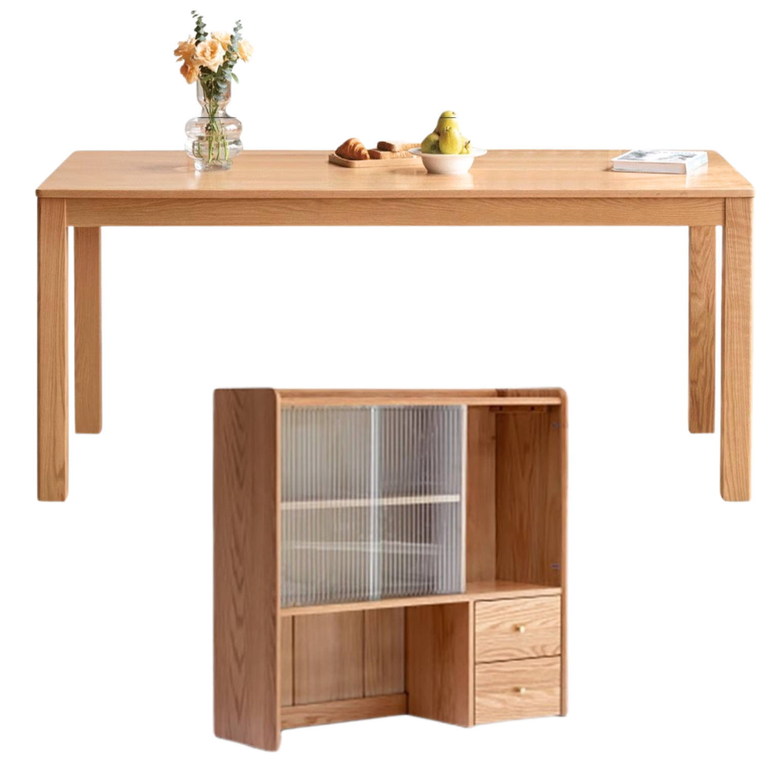 51.2x31.5x29.9 inch / 130x80x76 сm / Natural Wood Color / Dining table + sideboard