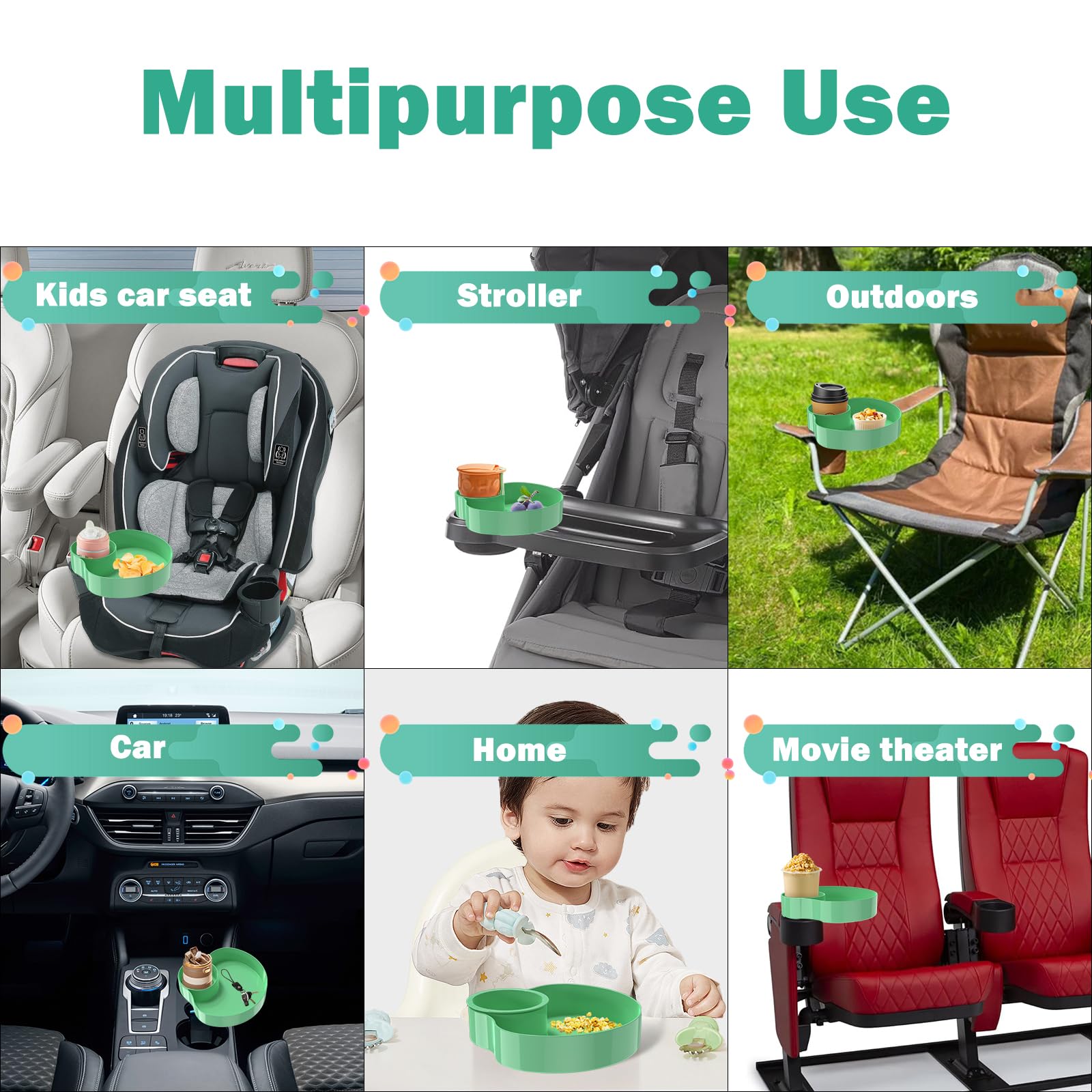 Best Kids Car Seat Tray with Cup Holder - Light Green Travel Tray for Toddlers, Snack Tray for Road Trips & Strollers - Perfect for Eating, Playing & Learning On-The-Go