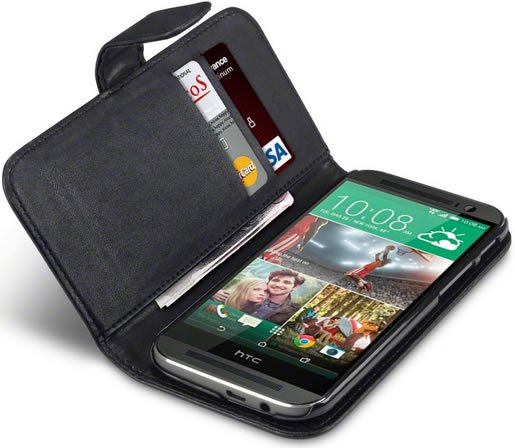 HTC One M8 Wallet Case - Slim Protective Cover with Card Slots & RFID Blocking - Black - Perfect for Business, Travel & Everyday Use