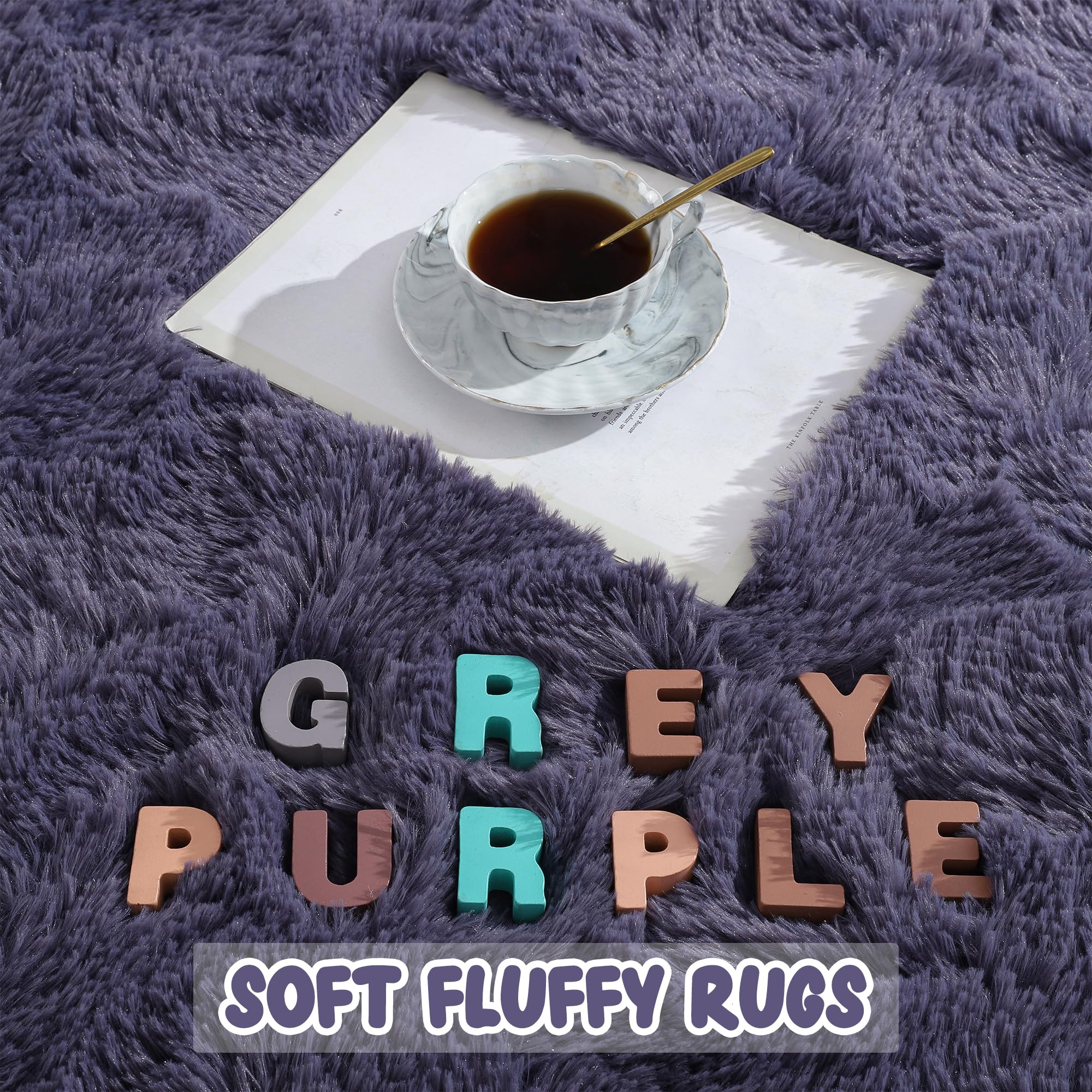 Fluffy 3x5 Grey Purple Shaggy Area Rug - Soft Thick Plush Carpet for Bedroom, Living Room, Kids Room & Dorm Decor - Cozy Aesthetic Floor Mat for Girls' Bedroom, Home & Office Use