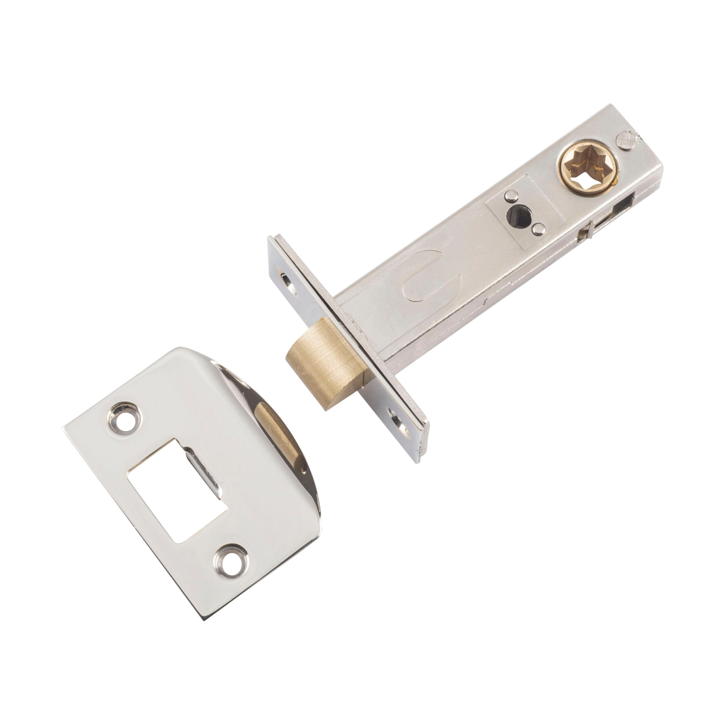 6220 Tube Latch Split Cam 'D' Striker - 70mm Backset in Polished Nickel - Perfect for Cabinet Doors, Drawers & Furniture Hardware Installation