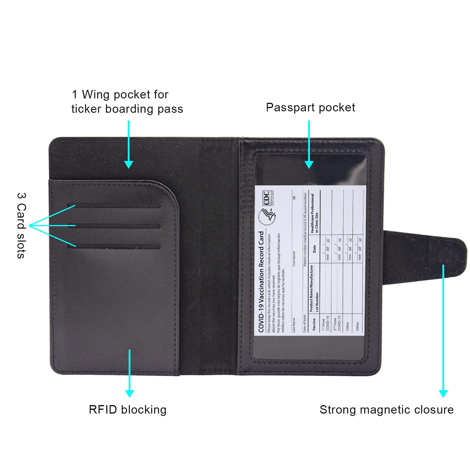 Teskyer RFID Blocking Passport Holder Wallet - Travel Essentials with Credit Card Slots & Air Ticket Pocket - Secure & Stylish for International Trips, Vacations & Business Travel - Black