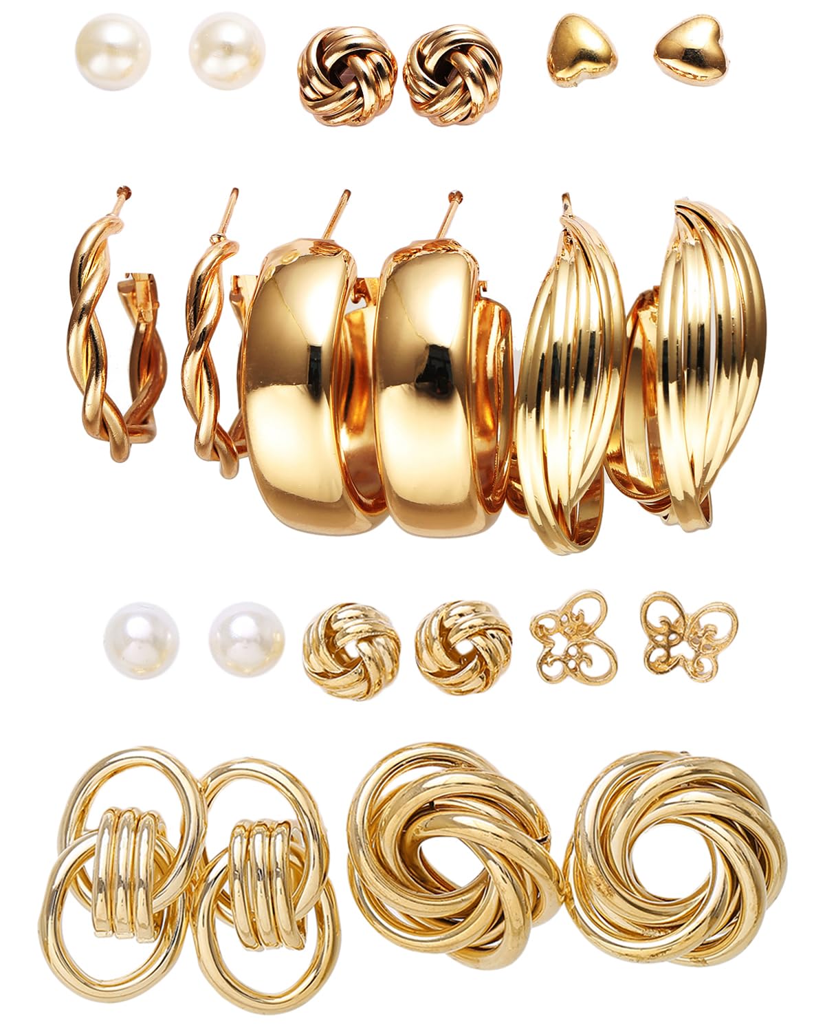 Shining Diva Fashion 11-Piece Vintage Pearl Earrings Set for Women - Gold Plated Dangle, Heart, Butterfly & Hoop Earrings - Geometric Jewelry Collection | Perfect for Parties, Weddings & Everyday Wear