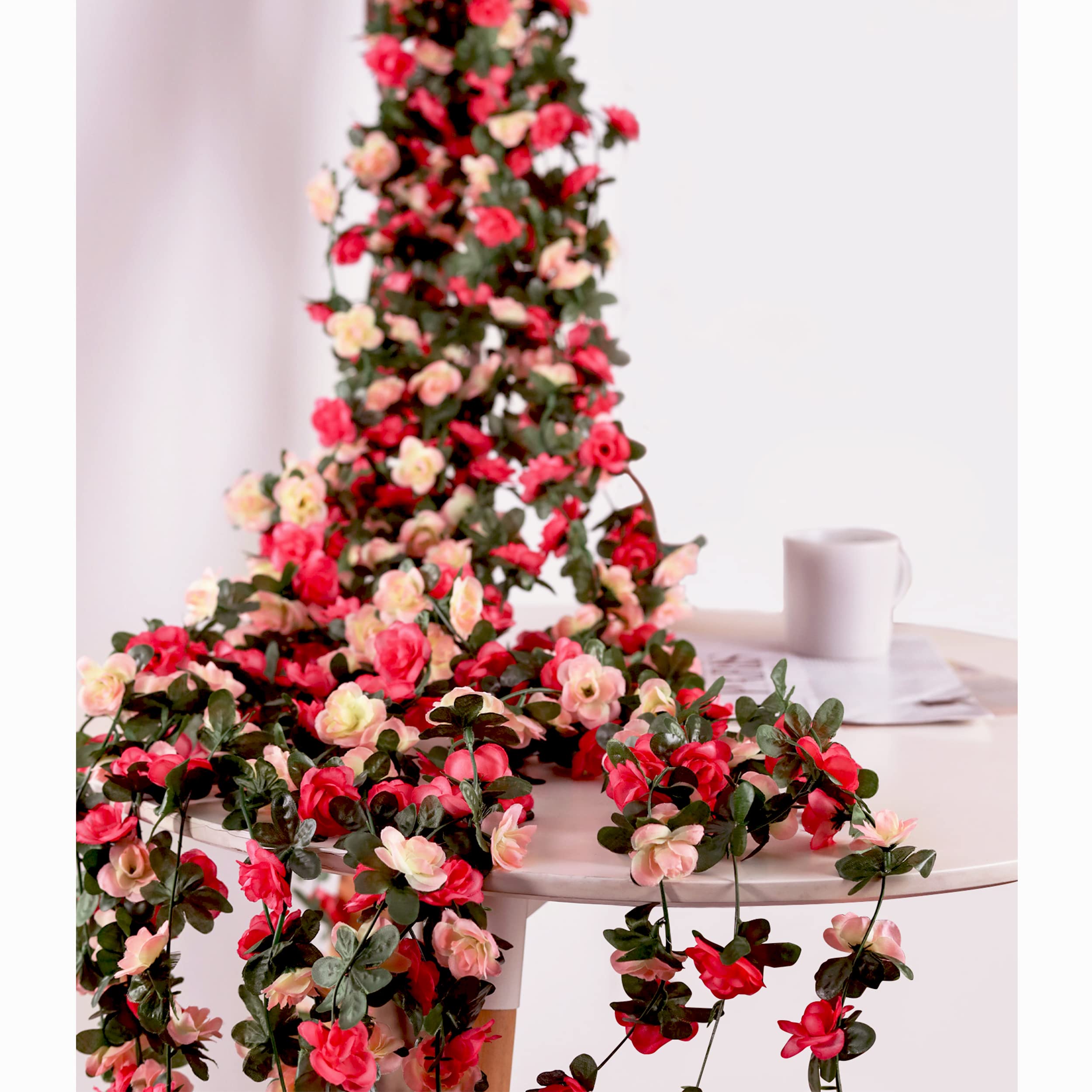 Miracliy 5 Pack 41 FT Artificial Rose Vine Flowers - Fake Hanging Ivy Plants for Home, Hotel, Office, Wedding, Party & Garden Decor (Pink, Purple) - Perfect for Wall, Fence, Balcony & DIY Craft Projects