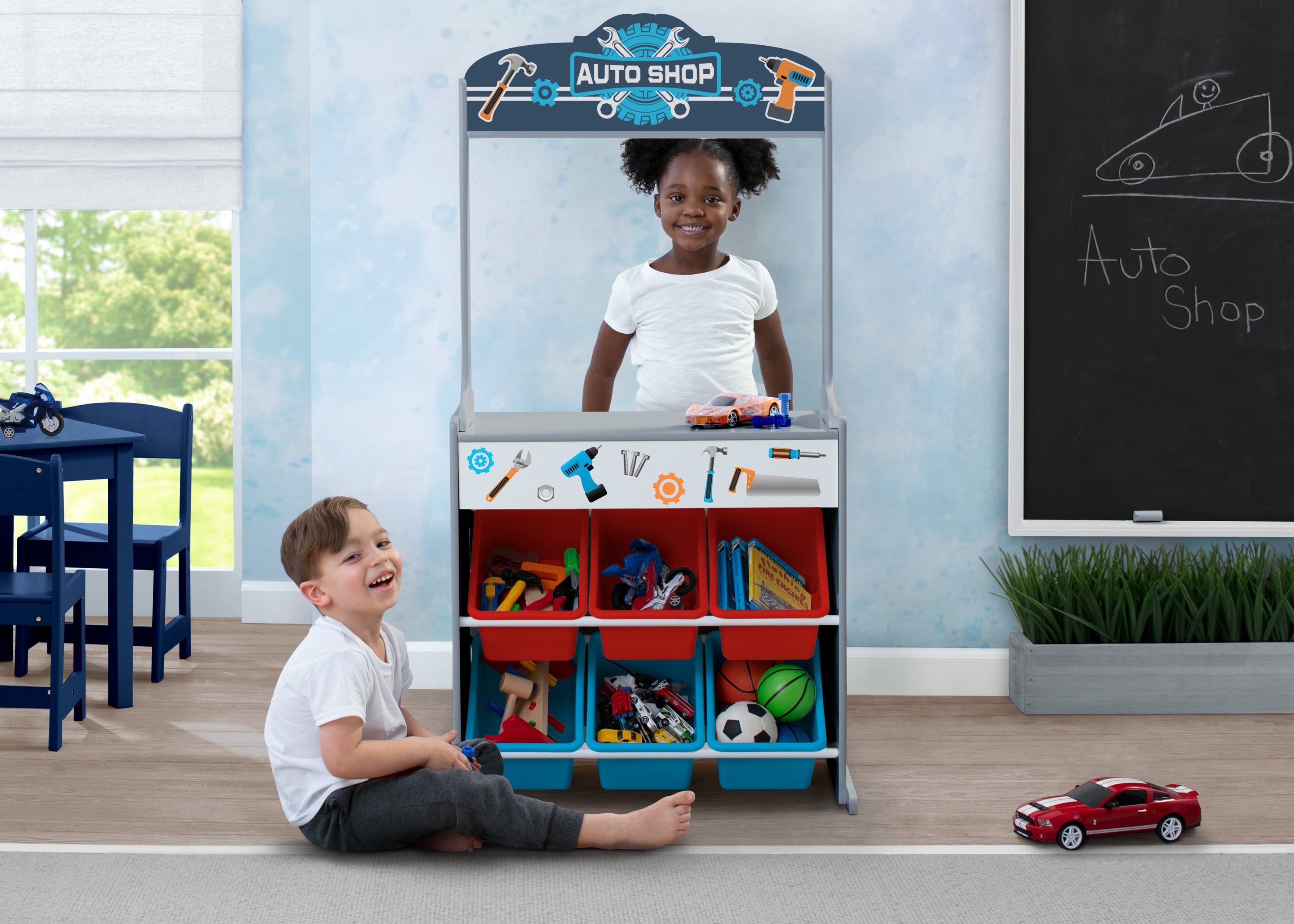 Reversible 4-in-1 Pretend Play Center with Chalkboard & Storage - Kids Activity Table for Drawing, Learning & Imaginative Play - Perfect for Home, Preschool & Daycare