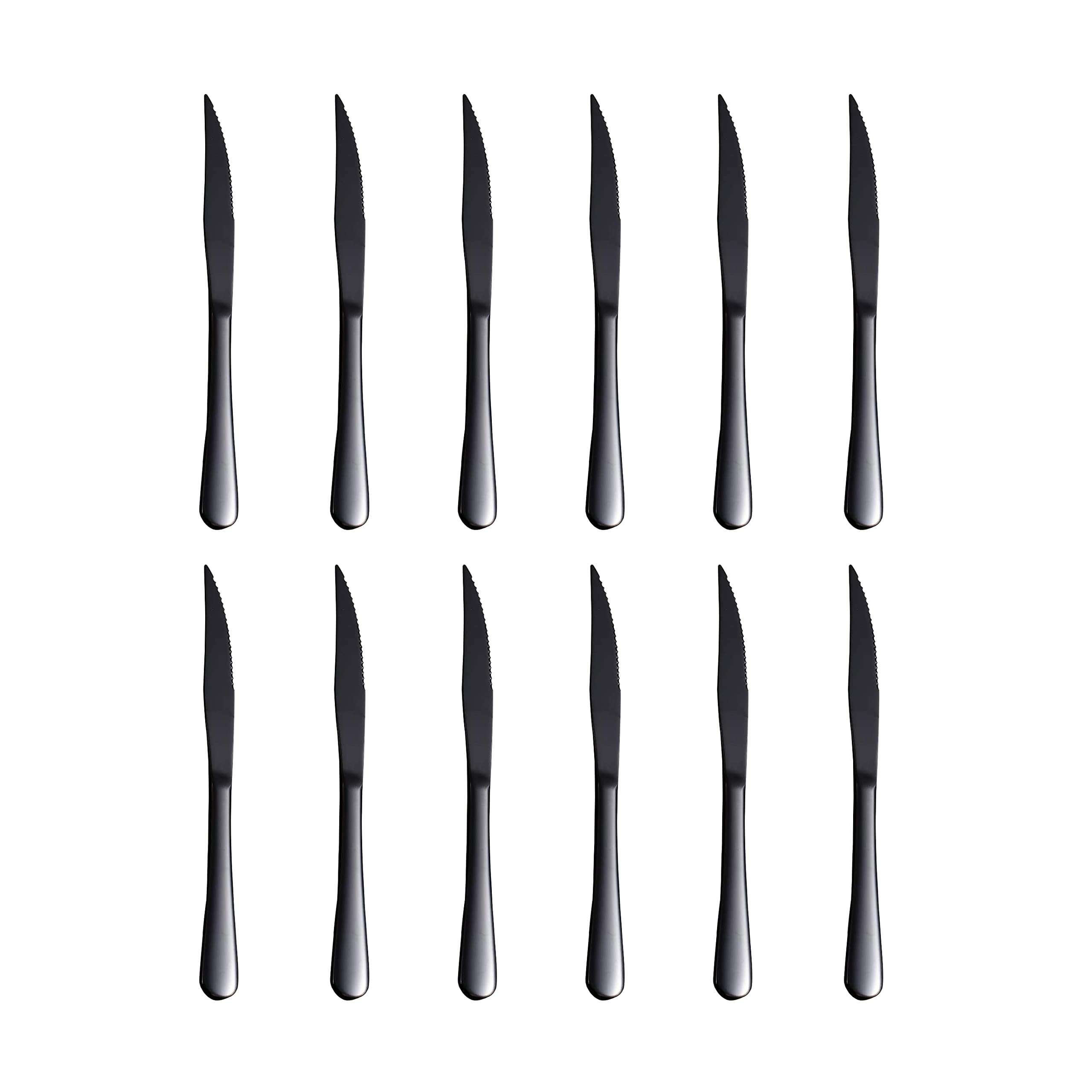 Premium 12-Piece Black Steak Knife Set - Stainless Steel Serrated Blades with Ergonomic Handles - Dishwasher Safe Cutlery for Steak, Meat, and Dinner Parties - Perfect for Restaurants, BBQs, and Home Entertaining