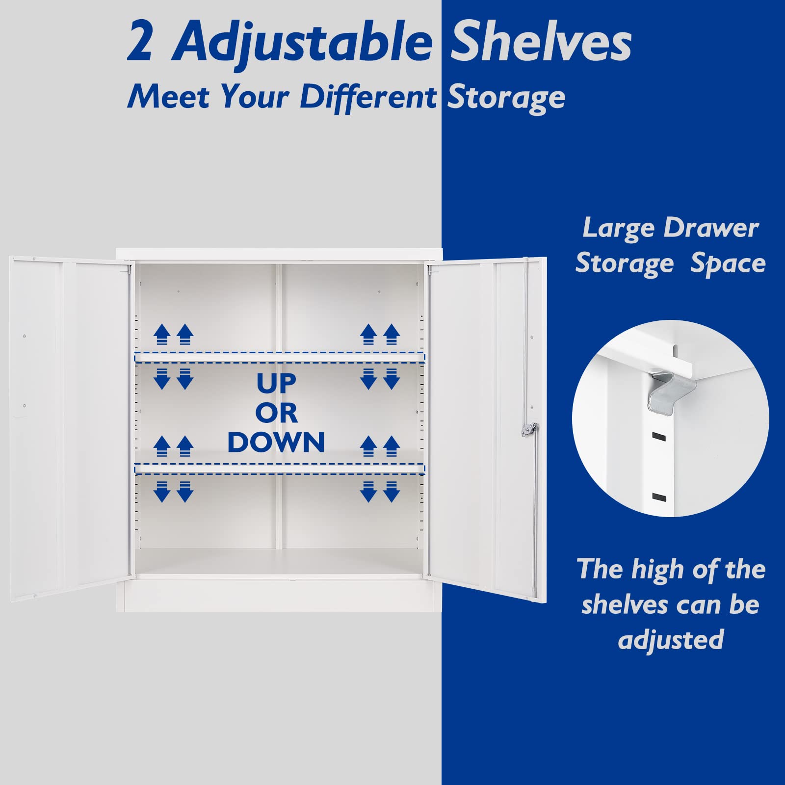 Lockable Metal Storage Cabinet with 2 Adjustable Shelves - White Steel Office Cabinet for Home, Office, Garage & Hallway | Secure Tool Storage & Counter Organization Solution