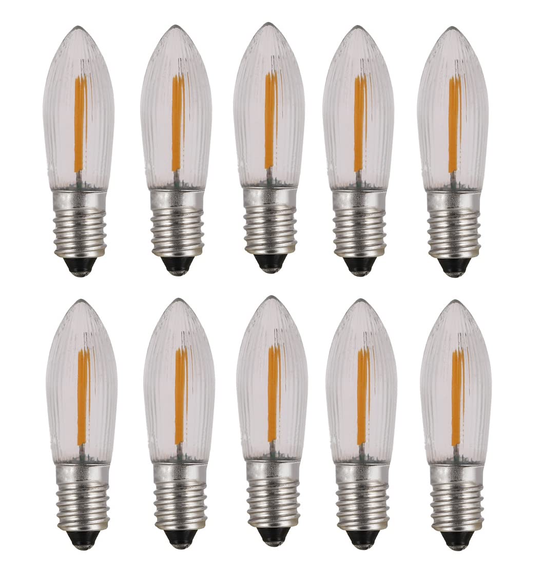 E10 COB LED Candle Bulb - 10 Pack Warm White Christmas Lights, 14V-55V AC, 0.2W Screw Base Replacement for Holiday Decorations, Tree Lighting, and Home Ambiance