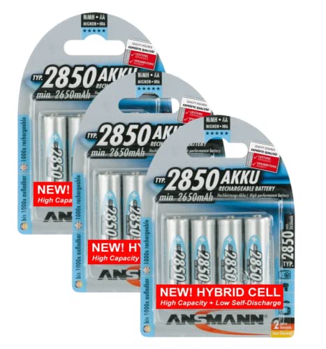 Ansmann AA 2850mAh Hybrid High Capacity Low Self-Discharge Rechargeable Batteries - 12 Pack for Digital Cameras, Wireless Keyboards, and Game Controllers
