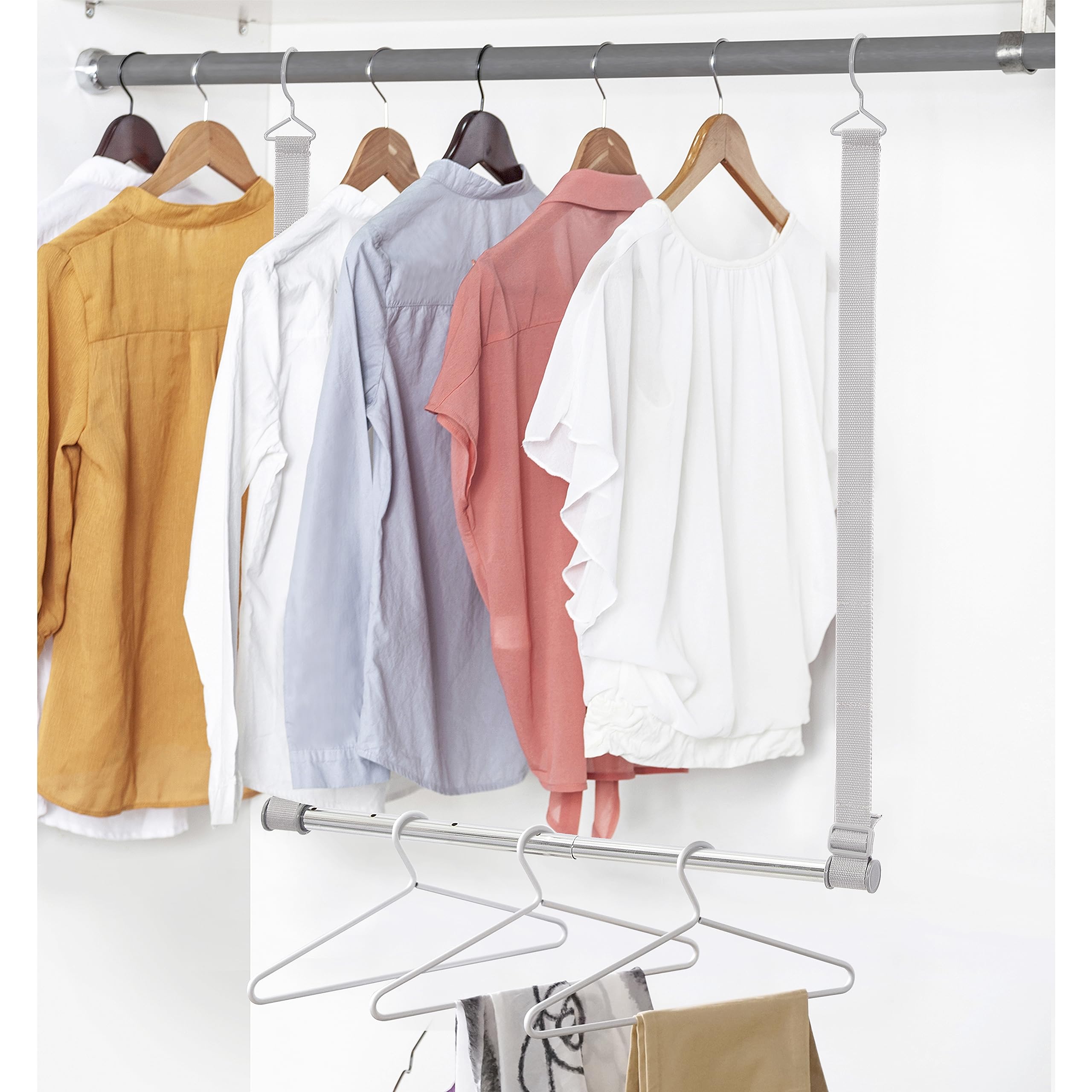 STORAGE MANIAC Adjustable Hanging Closet Rod Organizer - Space Saving Clothes Hanger Bar, Double Rod Closet Extender (2 Pack) - Perfect for Small Closets, Dorm Rooms & Apartment Storage Solutions