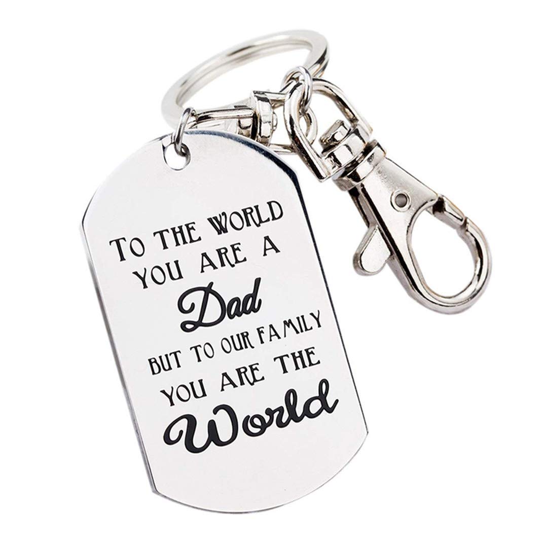 Personalized Father's Day Keychain - 'To the World You Are a Dad, But to Our Family You Are the World' - Engraved Key Ring Jewelry Gift for Dad, Husband, Grandpa - Perfect Birthday Gift from Daughter or Son - Ideal for Father's Day, Christmas, Anniversaries & Special Occasions