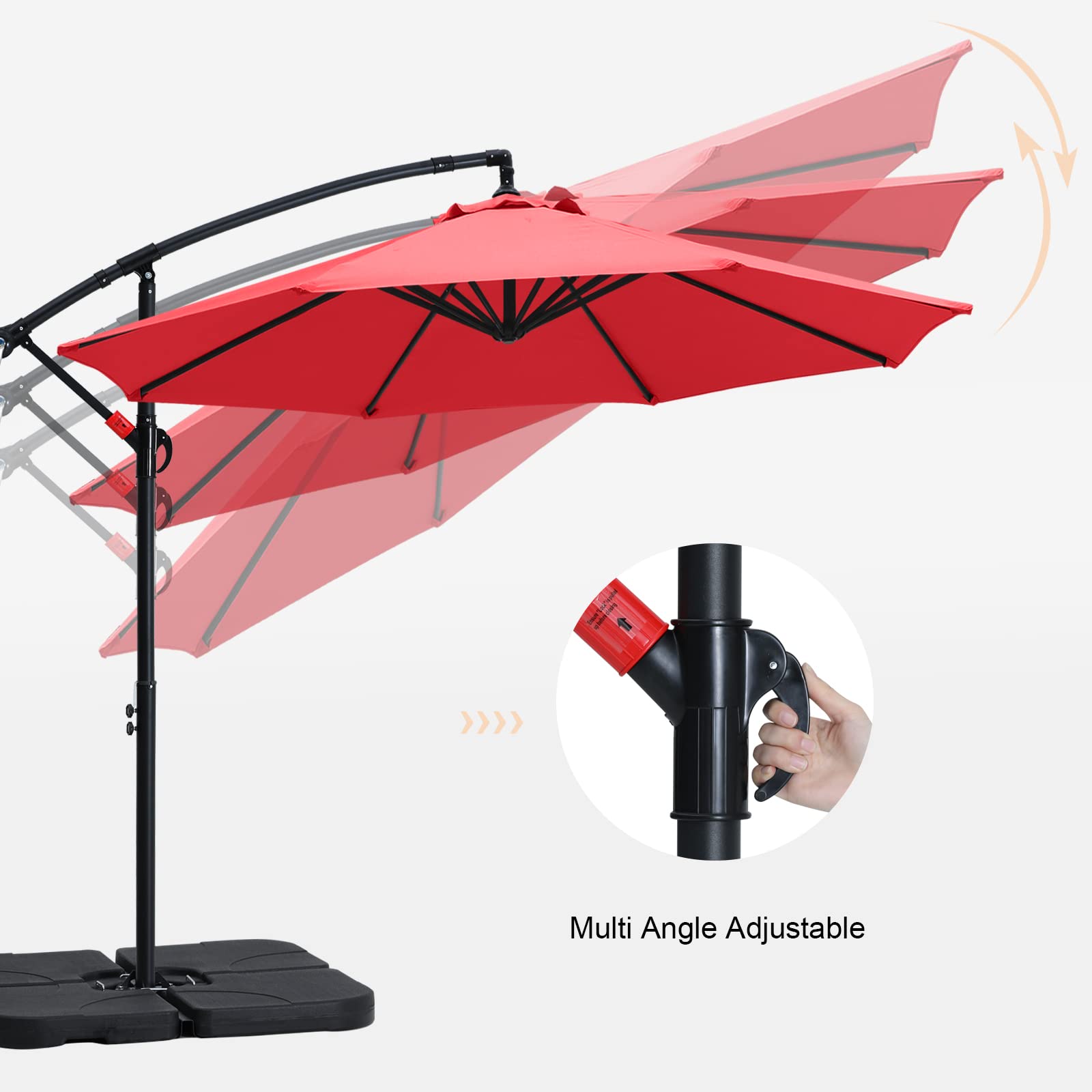COOSHADE 10FT Offset Hanging Patio Umbrella - Cantilever Outdoor Market Umbrella with Easy Crank Handle & Sturdy Cross Base - Perfect for Garden, Deck, Backyard, Poolside and Beach (Red) | Sun Protection for Outdoor Dining, Lounging and Relaxation