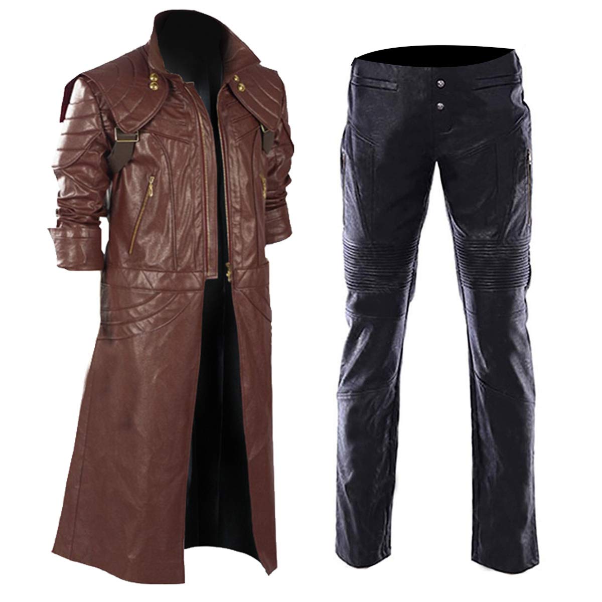 Men's Devil Dante Cosplay Leather Costume Outfit - Halloween, Comic Con & Cosplay Party Costume - Premium Faux Leather Jacket with Horns & Tail Accessories
