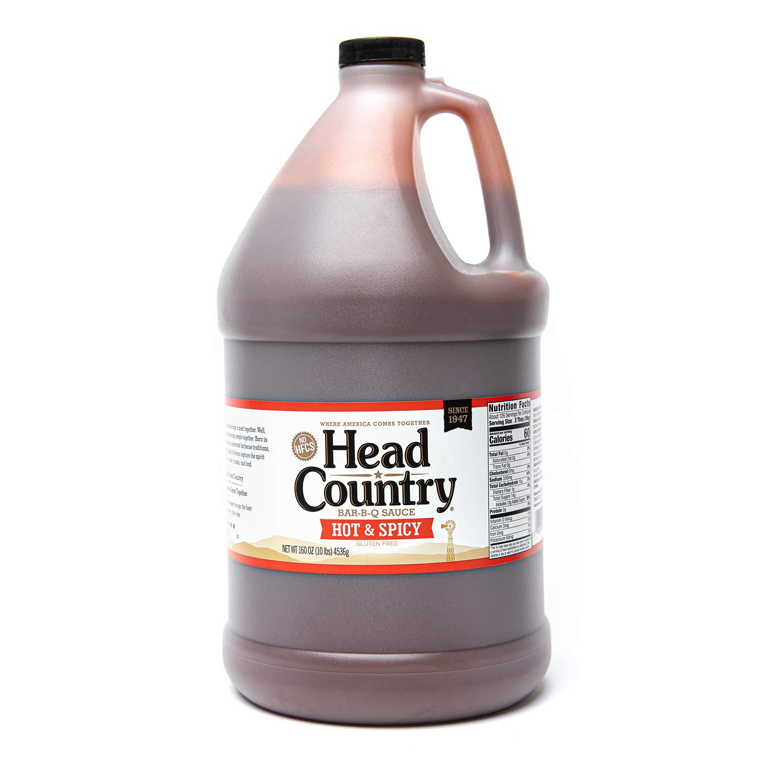 Head Country Bar-B-Q Sauce, Hot & Spicy - 160oz | Soy Free, Gluten Free Spicy BBQ Sauce with No Preservatives | Championship Barbecue Sauce for Pizza, Potatoes & Wings | Perfect for Grilling, Tailgating & Game Day Parties