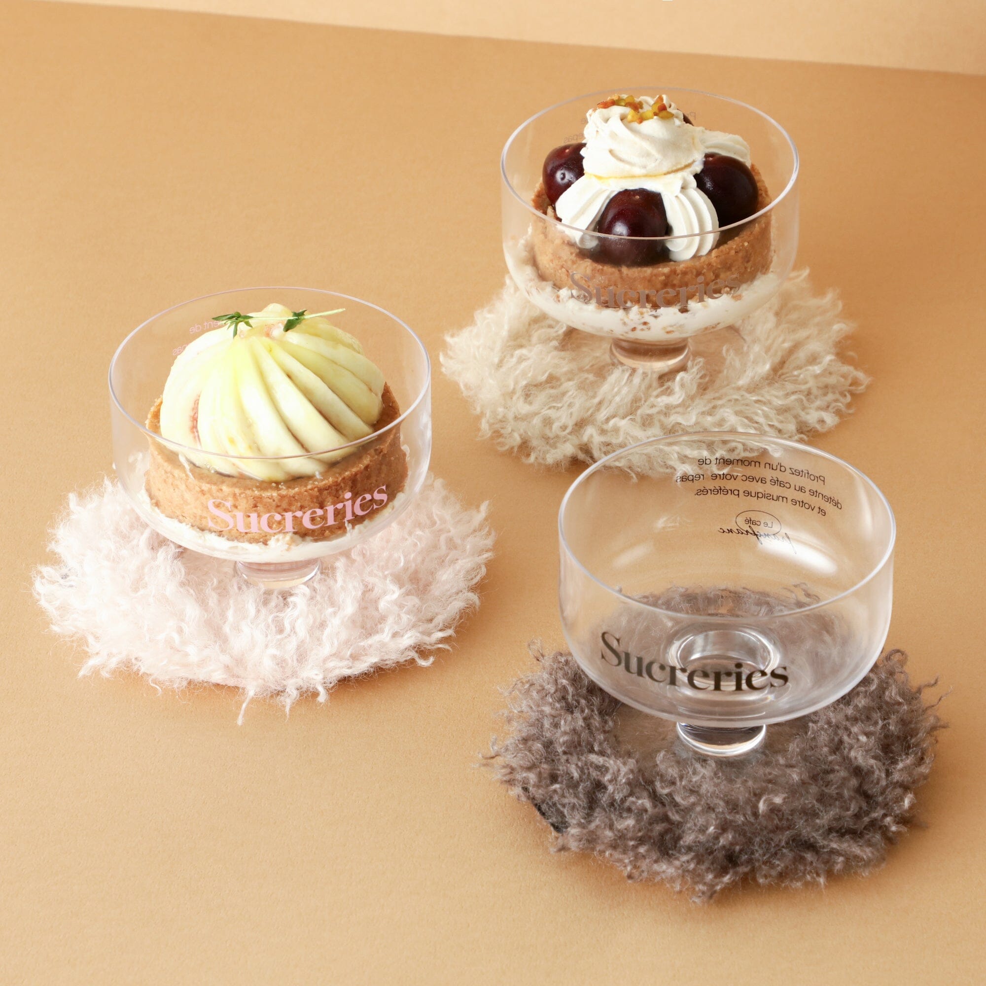 Premium Beige Fur Coasters Set of 4 - Soft Absorbent Drink Coasters for Coffee Tables, Home Decor & Gift Ideas - Perfect for Living Room, Office or Housewarming Parties