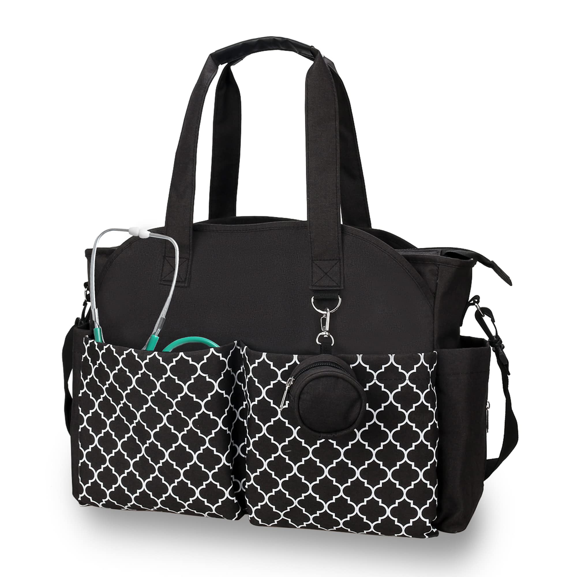 Korolev Professional Nurse Tote Bag for Women - Multi-Pocket Medical Work Bag with Durable Design - Perfect for Nurses, Healthcare Workers & Students (Black) | Ideal for Hospital Shifts, Clinical Rotations & Daily Commute