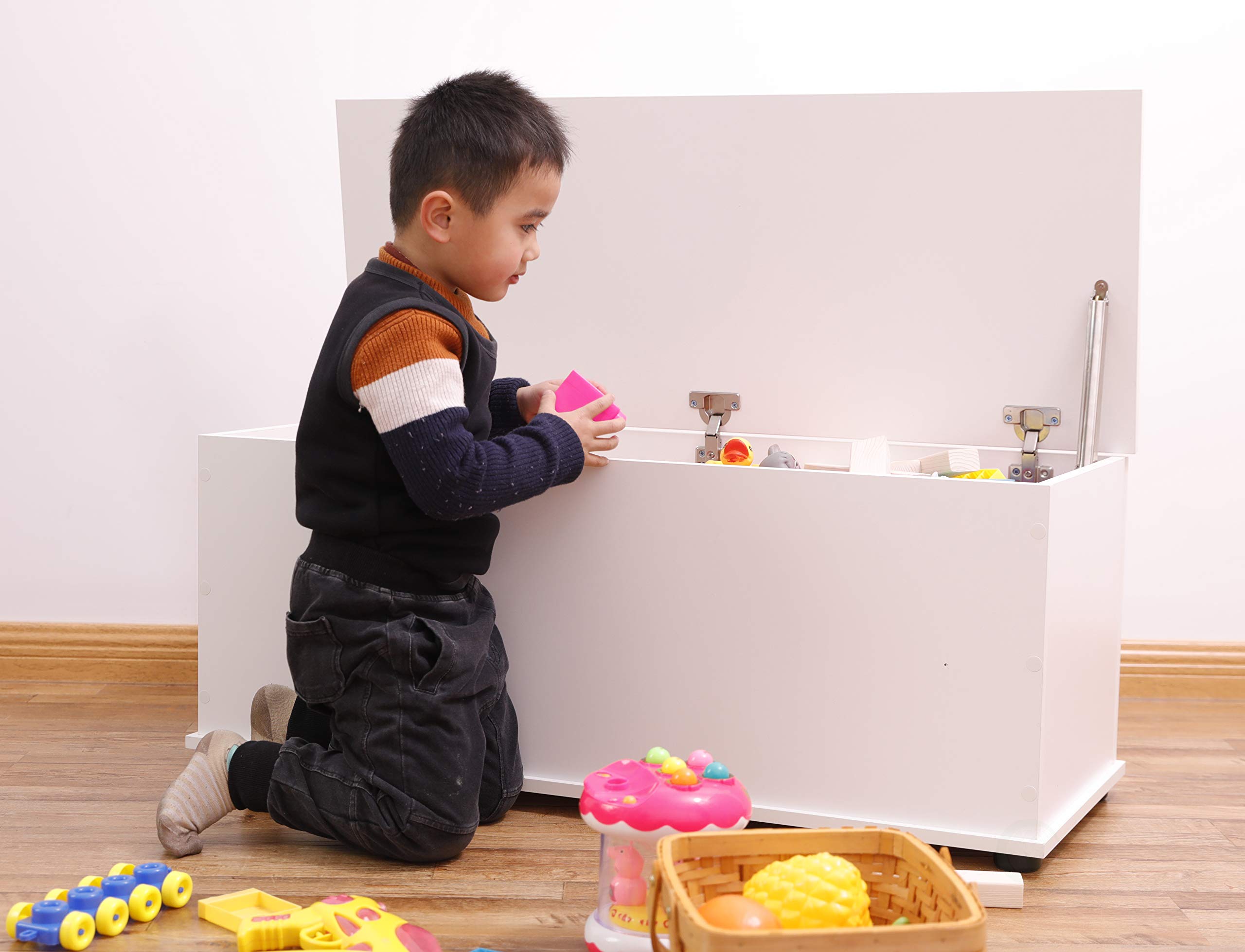 White Wooden Toy Storage Box - Kids Room Organizer for Toys, Books & Clothes | Perfect for Nursery, Playroom & Bedroom Organization