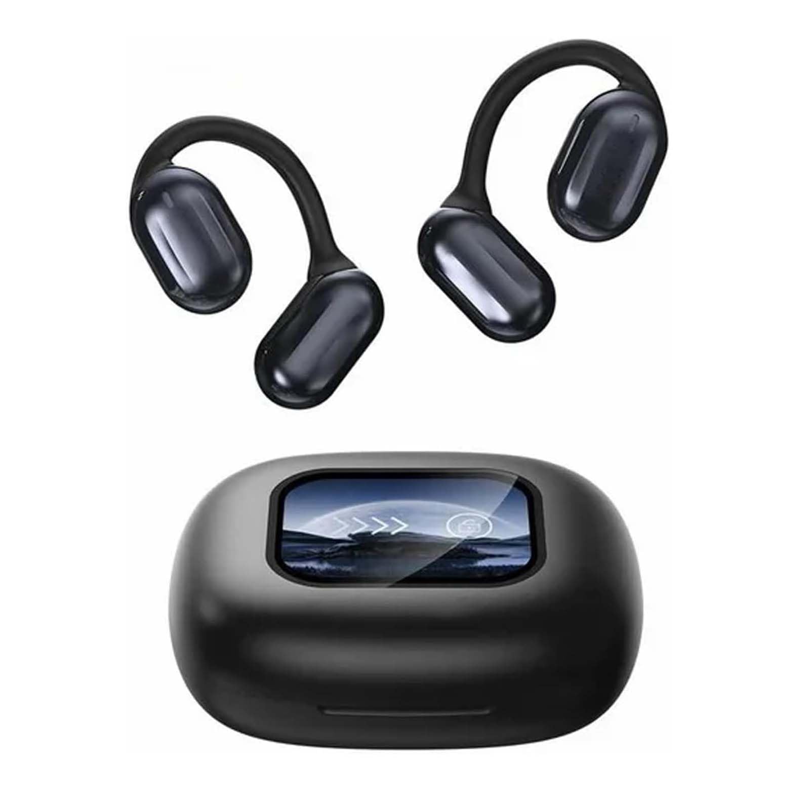 Niblido Over The Ear Wireless Earbuds Xp2 - Bluetooth 5.4 Open Ear Headphones with Touch Screen Display, Sweatproof for Running, Gym & Outdoor Sports (Black) - Comfortable Lightweight Design for All-Day Wear