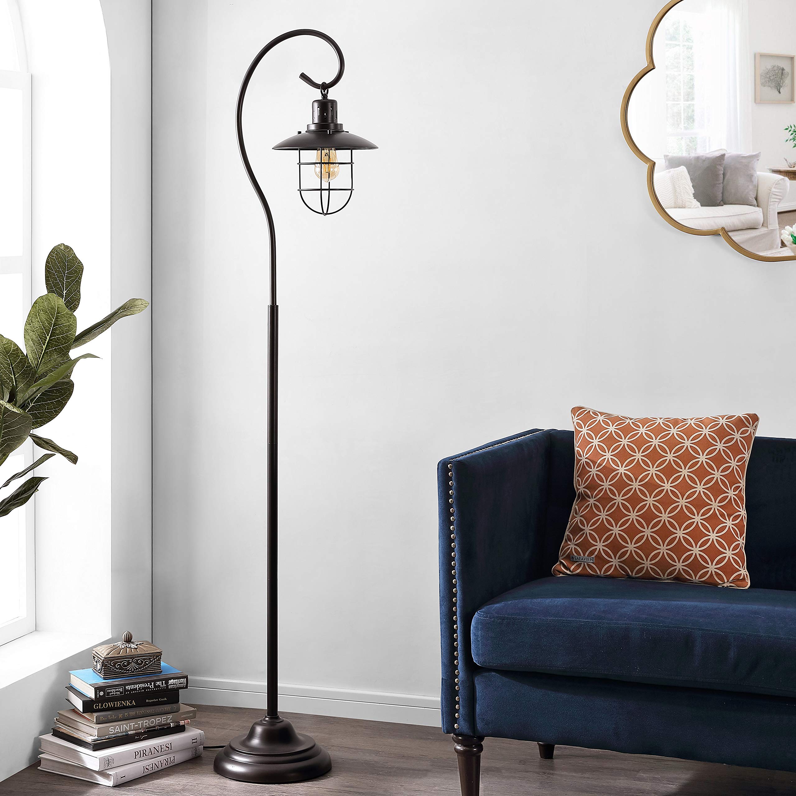 SAFAVIEH Archie 68-inch Black Iron Lantern Floor Lamp with LED Bulb - Modern Farmhouse Lighting for Living Room, Bedroom & Patio Decor